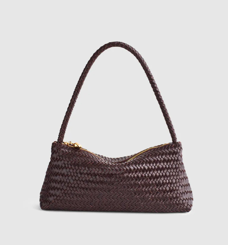 Madewell The Signature Woven Mini Zip Shoulder Bag Leather Zip Top Gold Tone