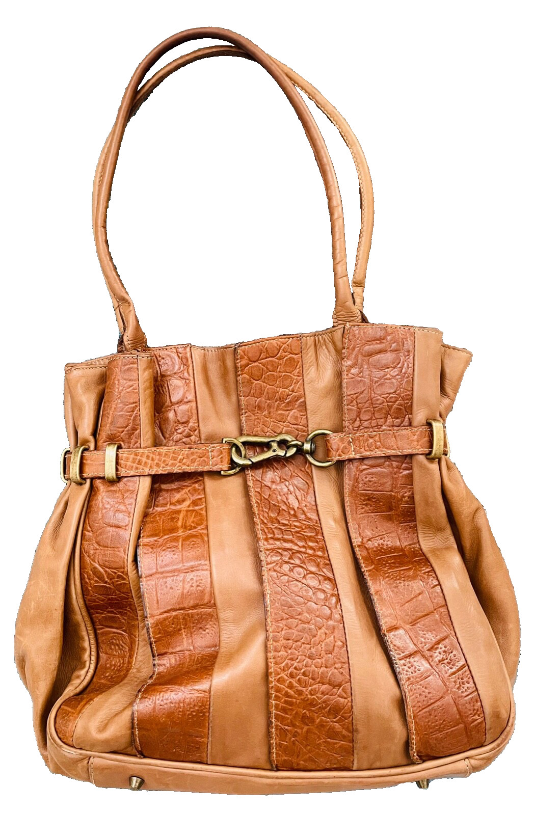 MICHAEL BIANCO Harness Collection Bottle Brown LEATHER Shoulder Bag Purse