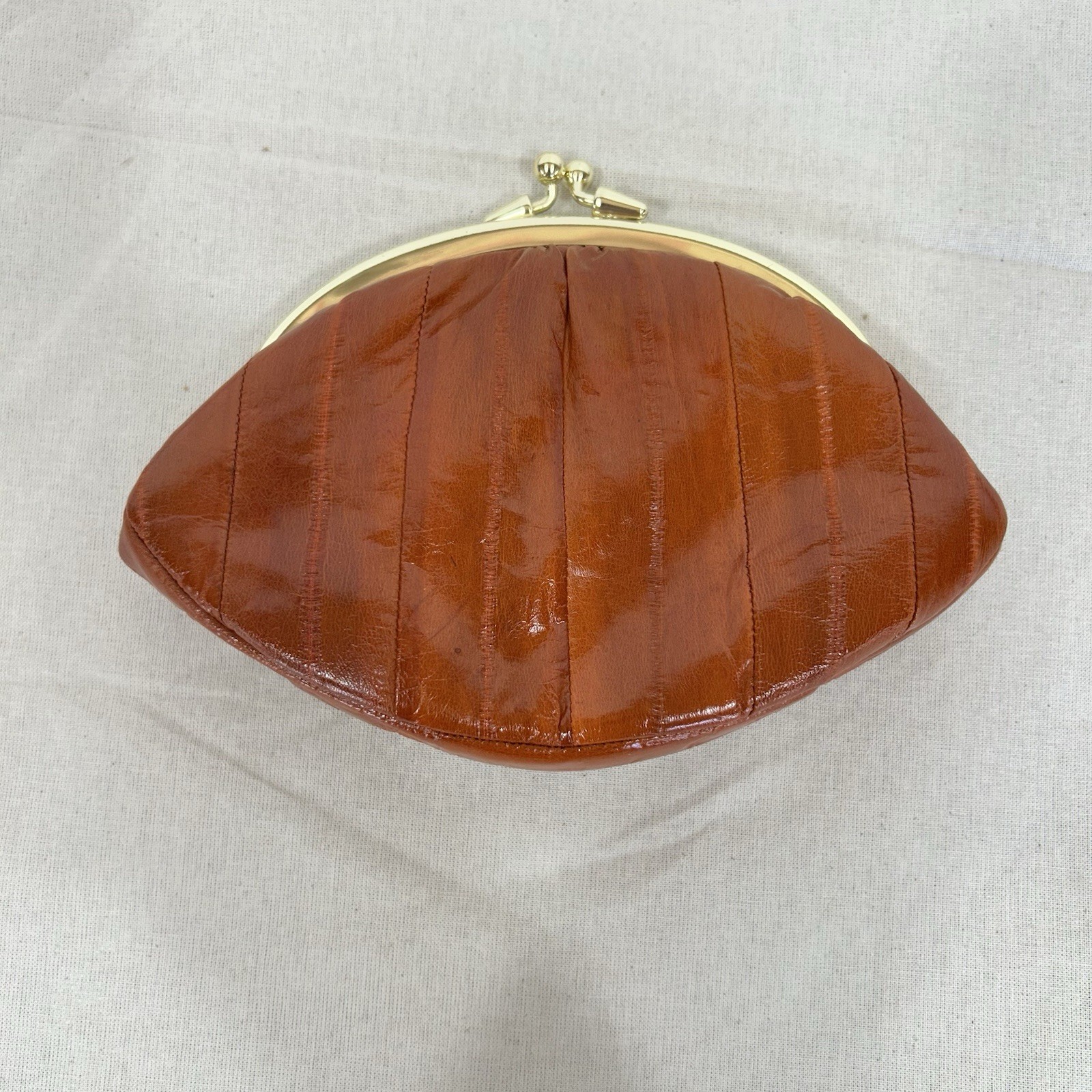 Lee Sands EEL Skin Clutch Purse With Original Box And Card Insert Cognac NEW