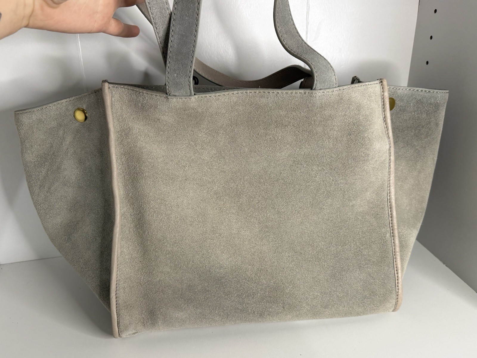 Margot New York Gray Double Handle Tote Zip/Snap, Inner Pockets, Lined, Pouch