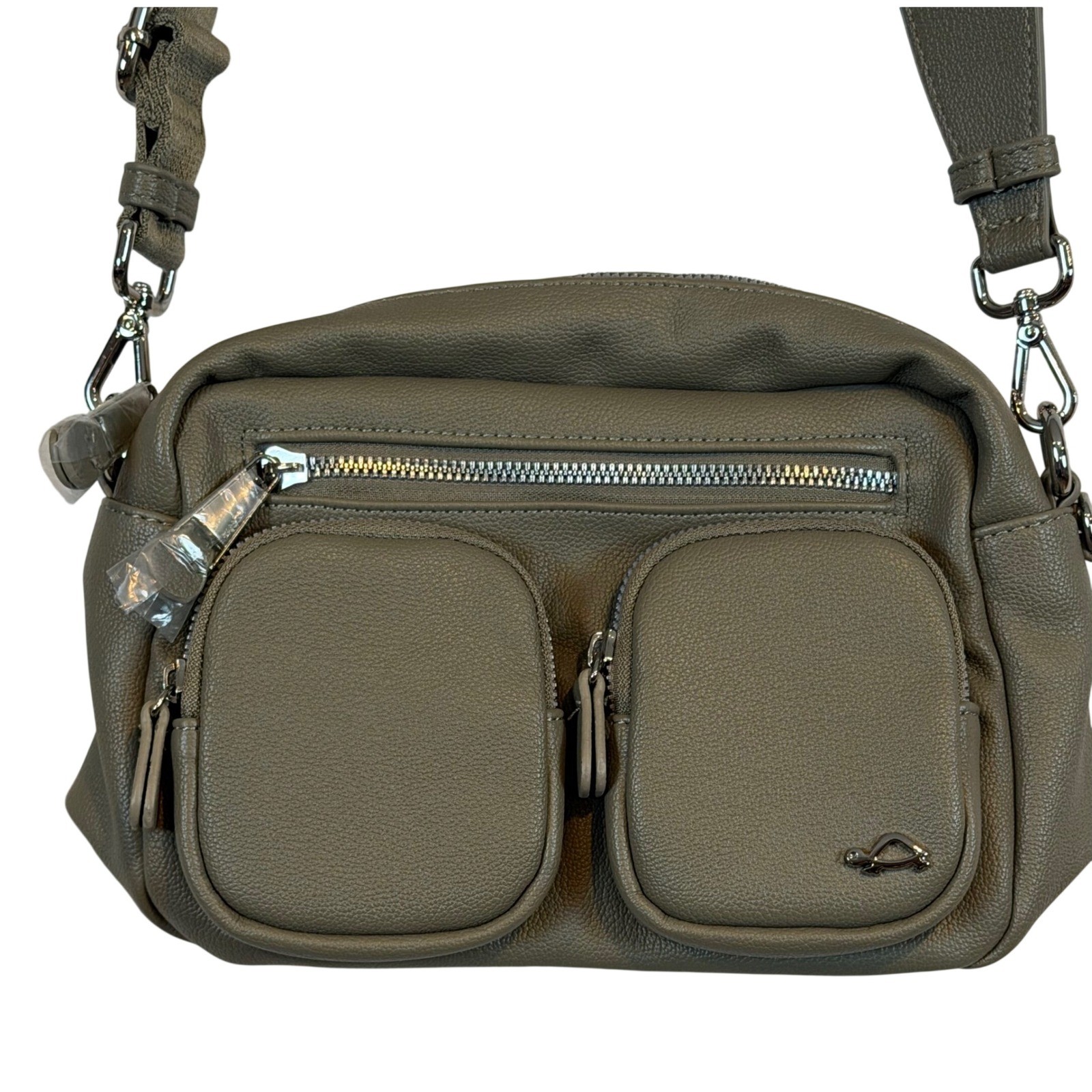 Carpisa Taupe Olive Grained Faux Leather Multi-Pocket Crossbody Camera Bag NEW