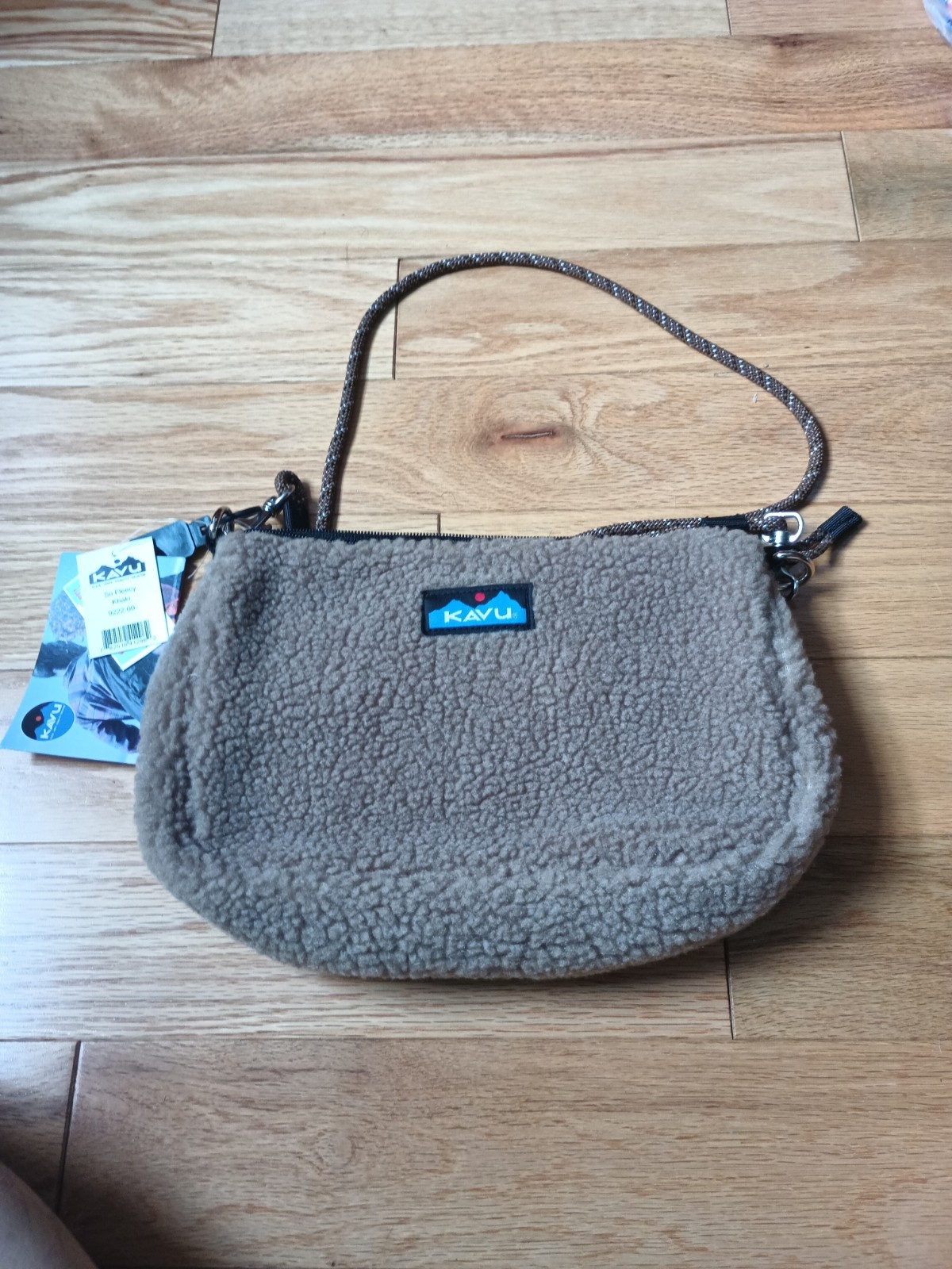 Kavu Brown So Fleecy Crossbody Bag with Rope Strap and Interior Pocket