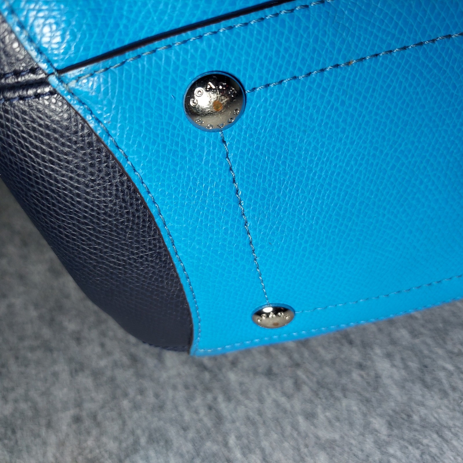 Coach Pebbled Leather Satchel Crossbody Bag Handbag Blue Orange Shoulder Purse
