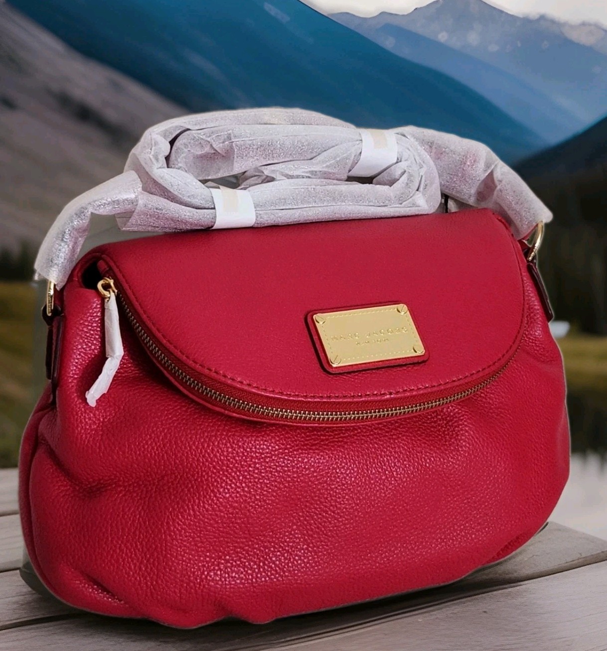 🌞MARC JACOBS NEW Q NATASHA CRIMSON RED LEATHER CROSSBODY SHOULDER BAG🌺NWT!