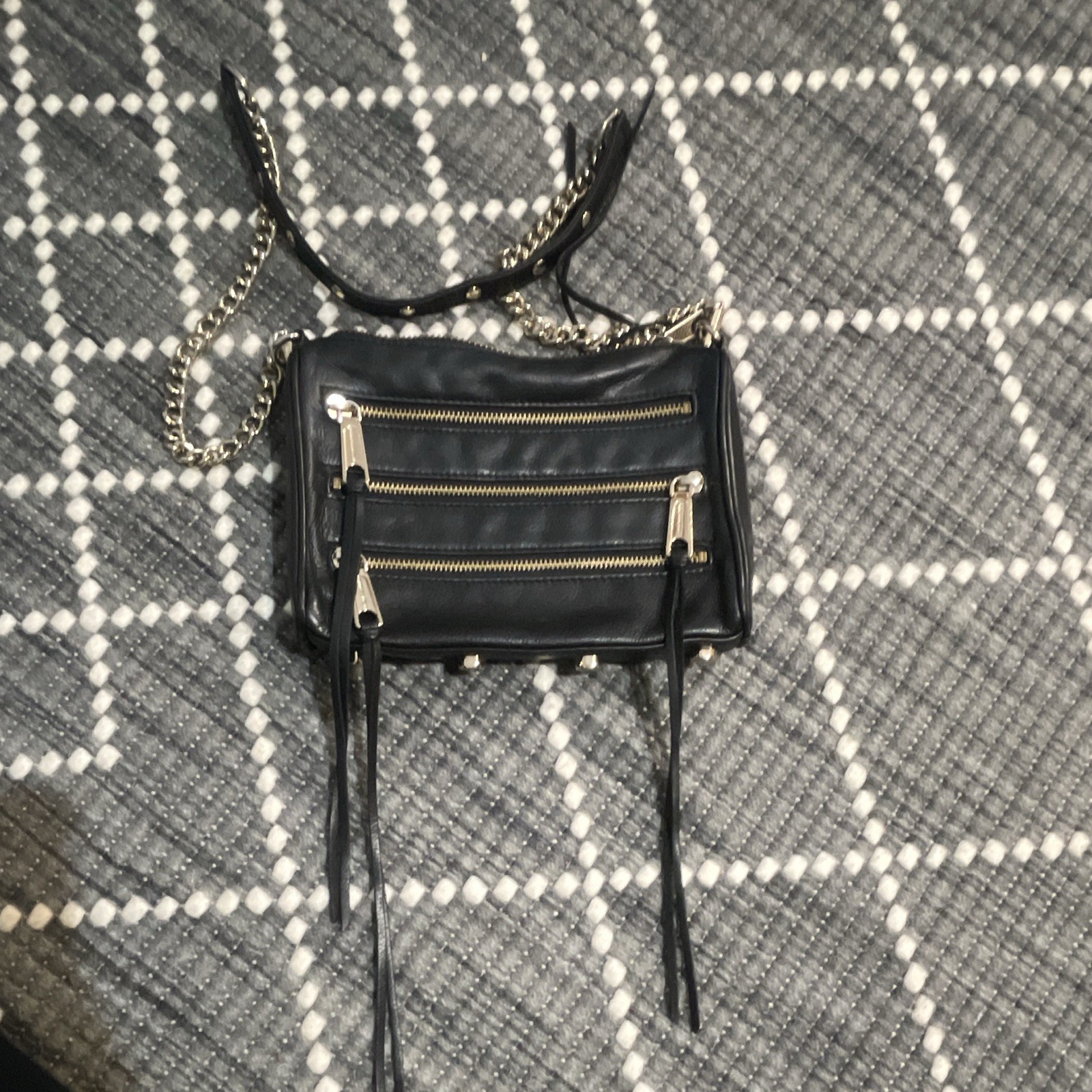 Rebecca Minkoff Black Triple Zip Crossbody Bag Chain Strap Gold Hardware