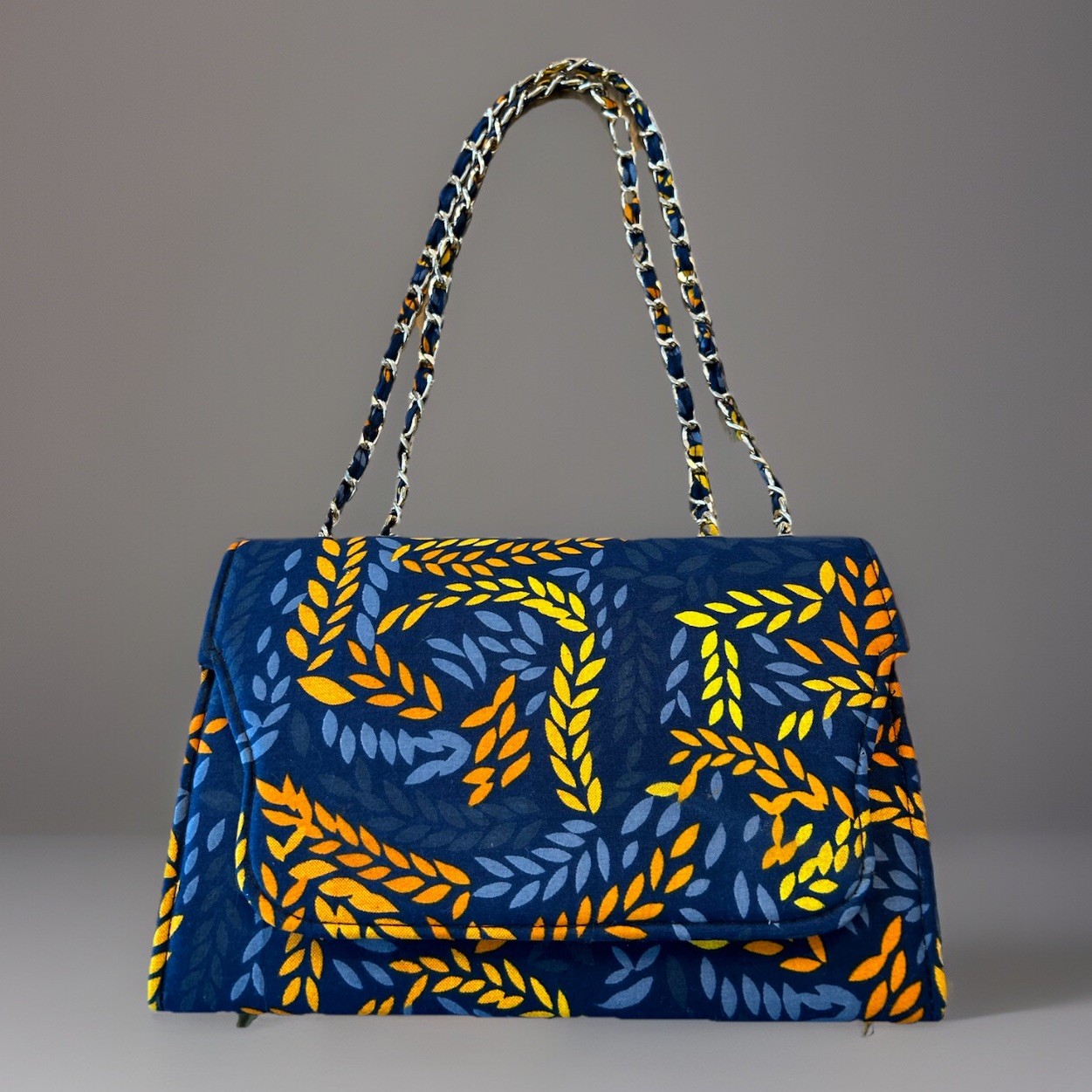 Mak Nisy Custom Shoulder HandBag Fabric Blue Elegant Gold Classic Nigeria