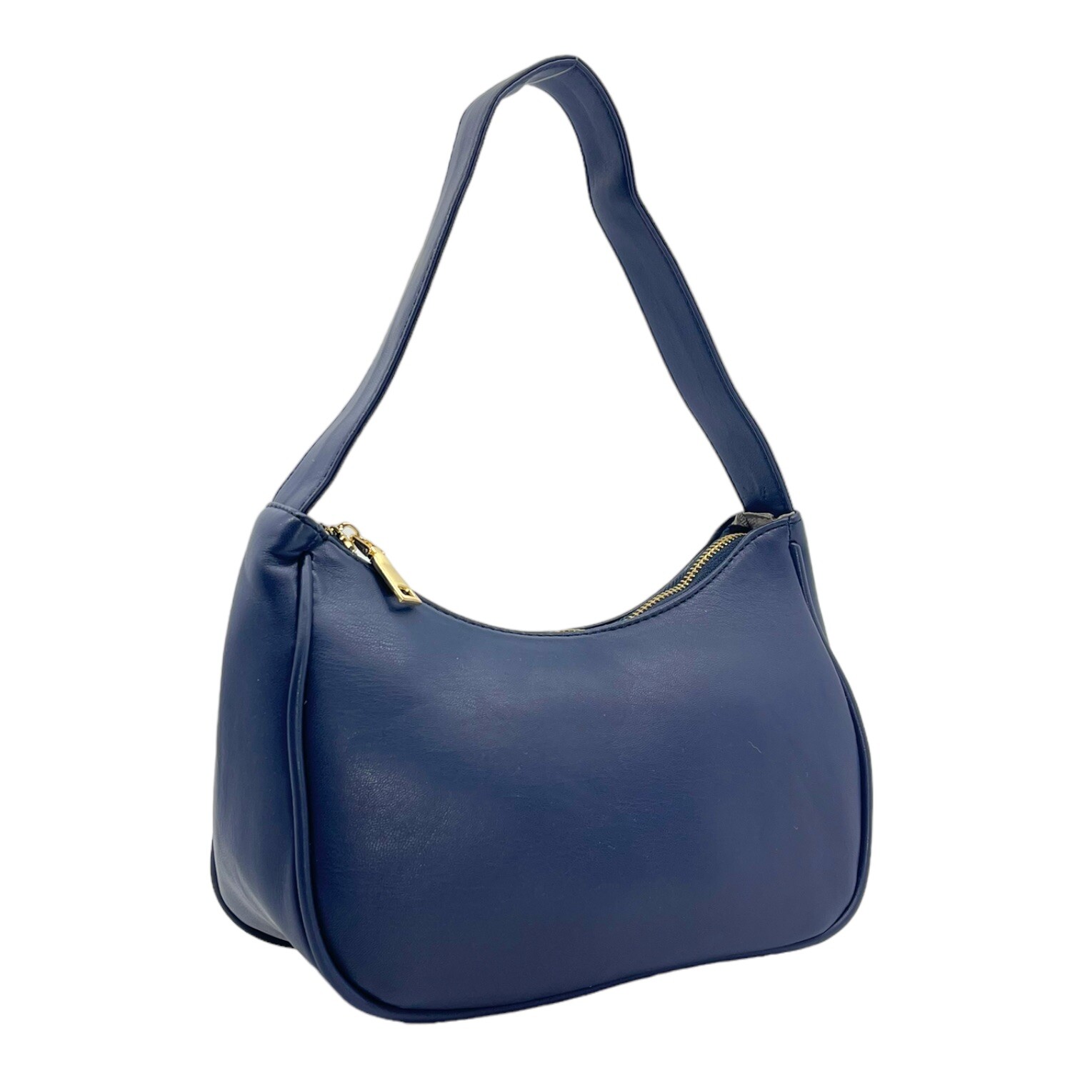 Vintage 80s 90s Medium Leather Shoulder Bag Handbag Minimalist Classic NAVY NOS
