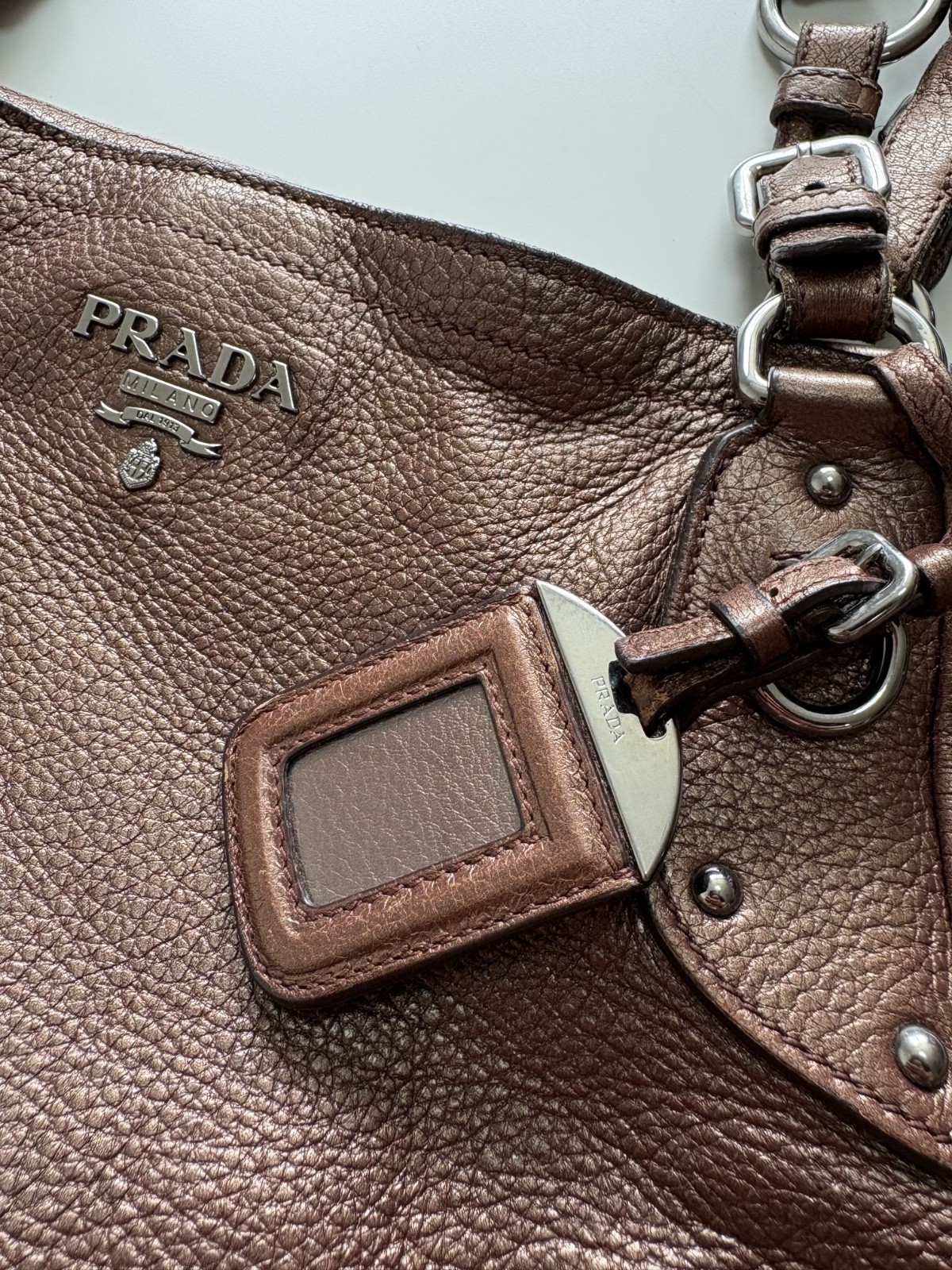 Vintage PRADA Vitello Daino Leather Naplak Bronze Handbag Shoulder Bag Used