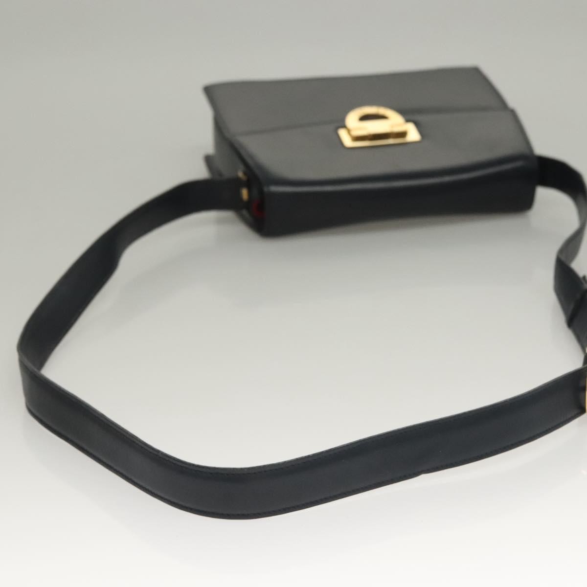 CELINE Shoulder Bag Leather Navy Gold Auth 132947