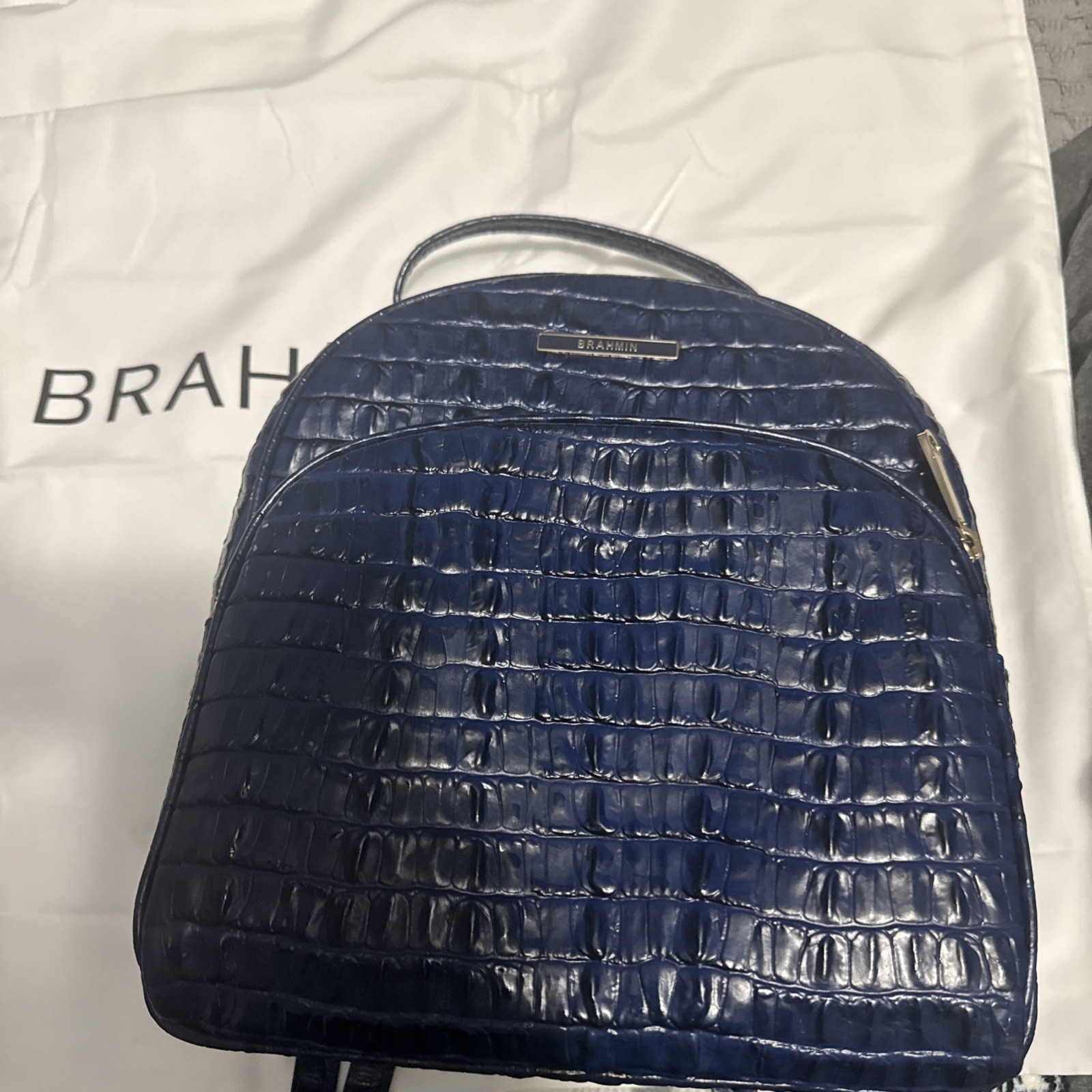Brahmin Leontyne Collection Ink Blue Leather Chelcy Backpack Bag Purse New