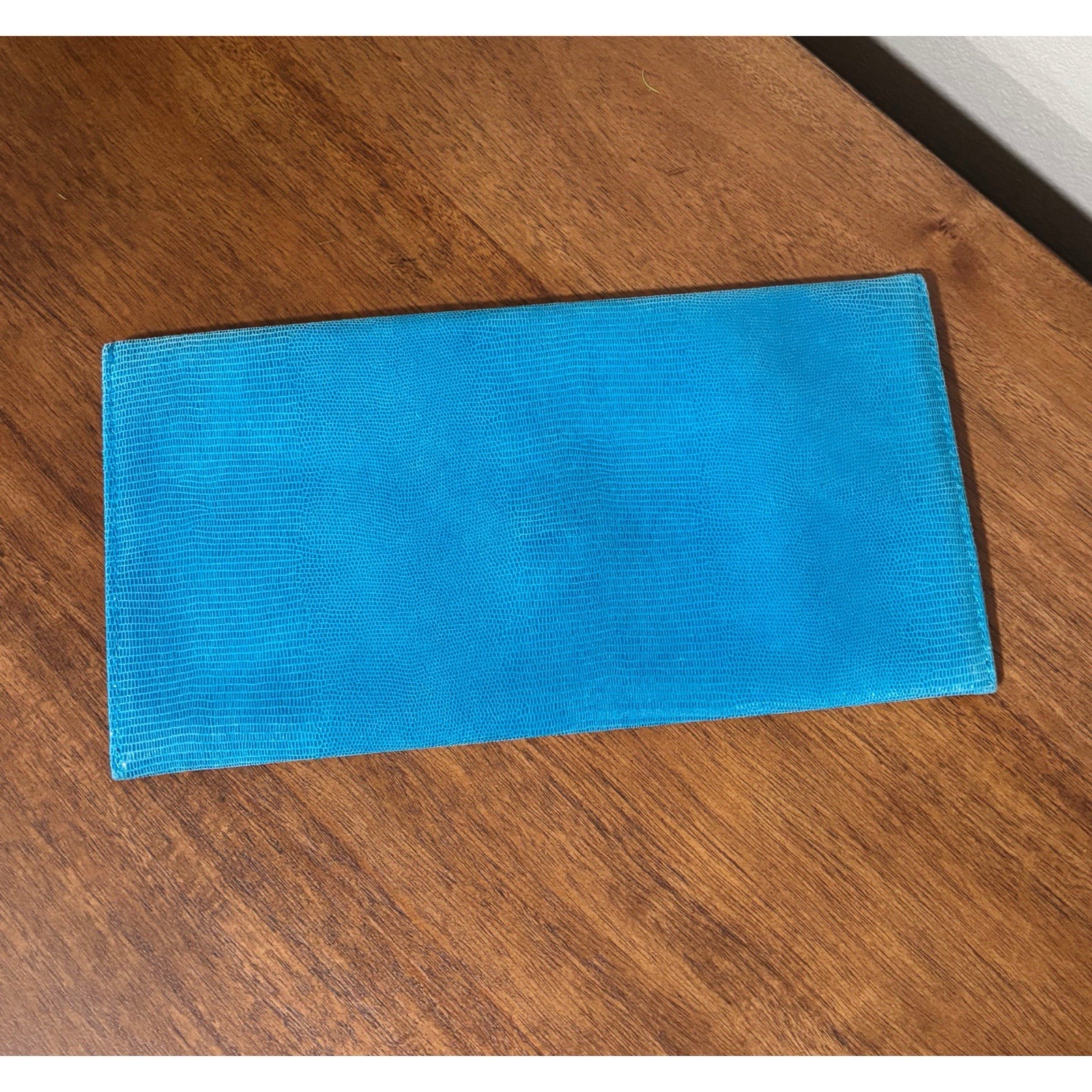 Banana Republic BR Turquoise Blue Lizard Embossed Leather Thin Clutch Bag