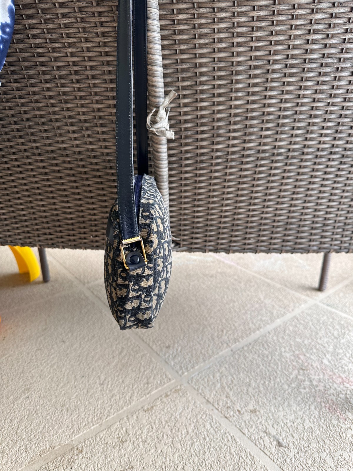 Dior Blue Black Monogram Shoulder Bag with Gold Hardware