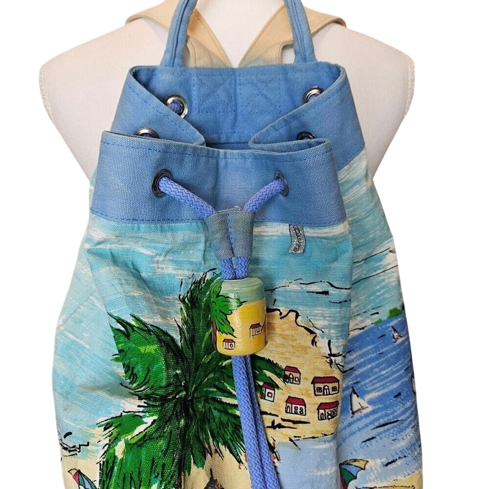 OUNSBY Coastal Beach Scene Canvas Backpack Tropical Drawstring Bag Travel Pool