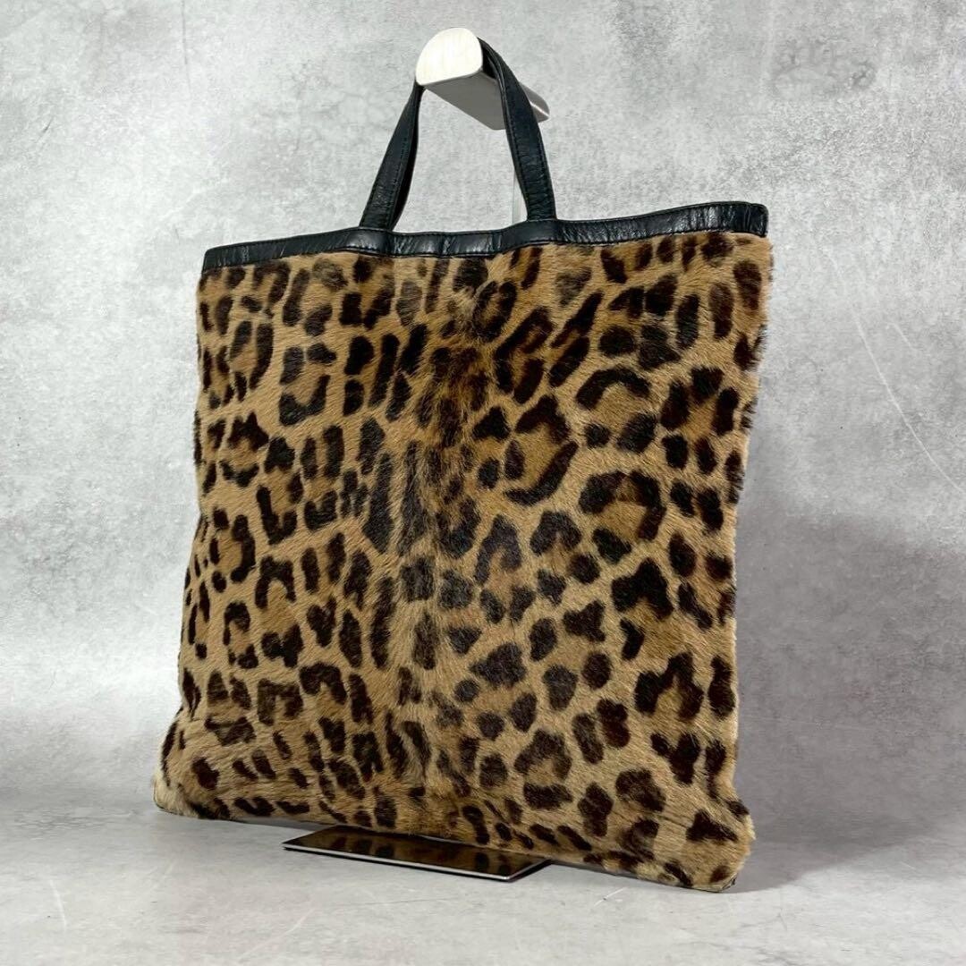 LOEWE Tote bag Calf Pony Hair Leather Leopard Harako Vintage Auth From Japan