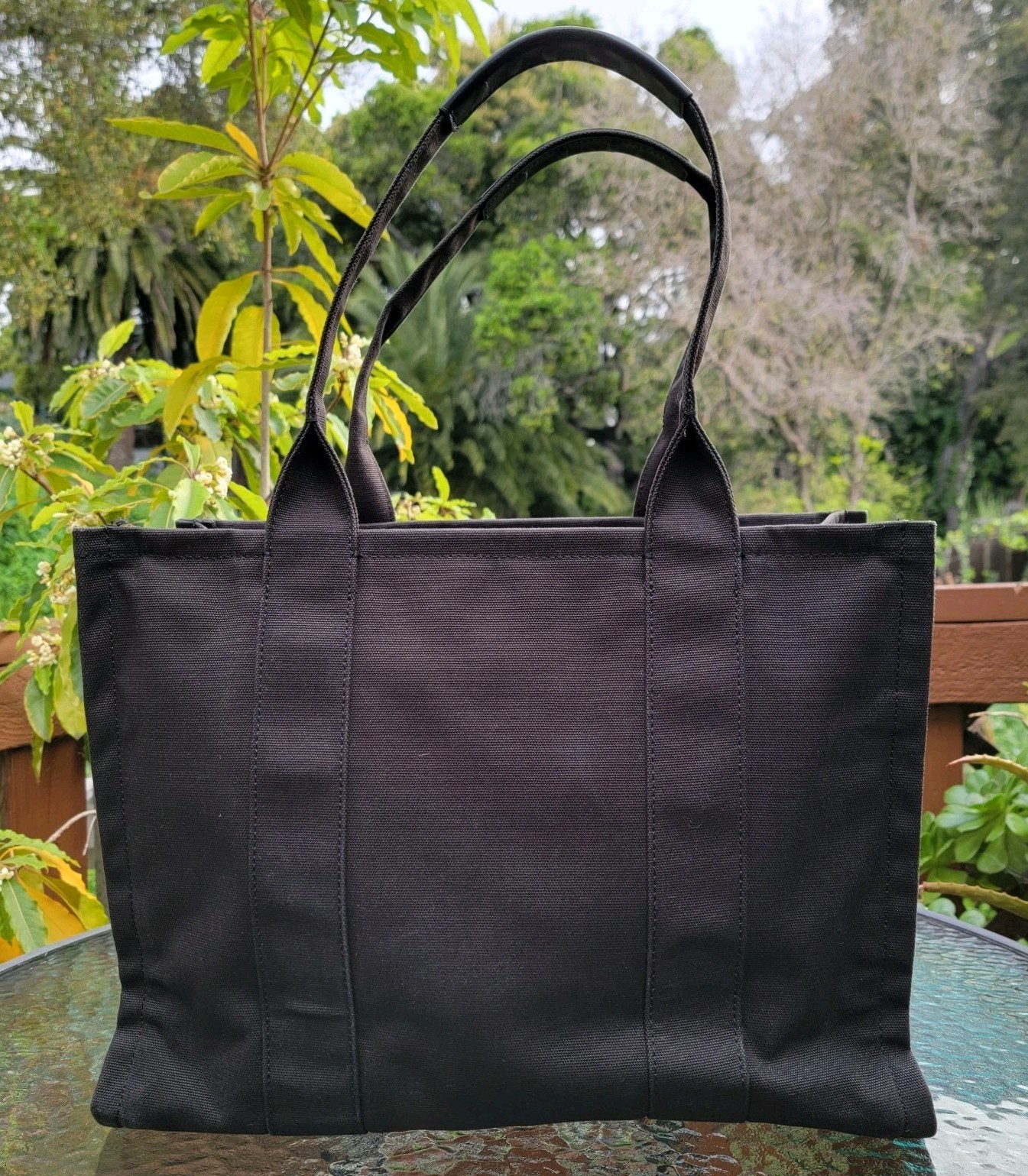 QUINCE Canvas Tote Black 100% Cotton / Leather Trim Casual Bag Travel Weekender