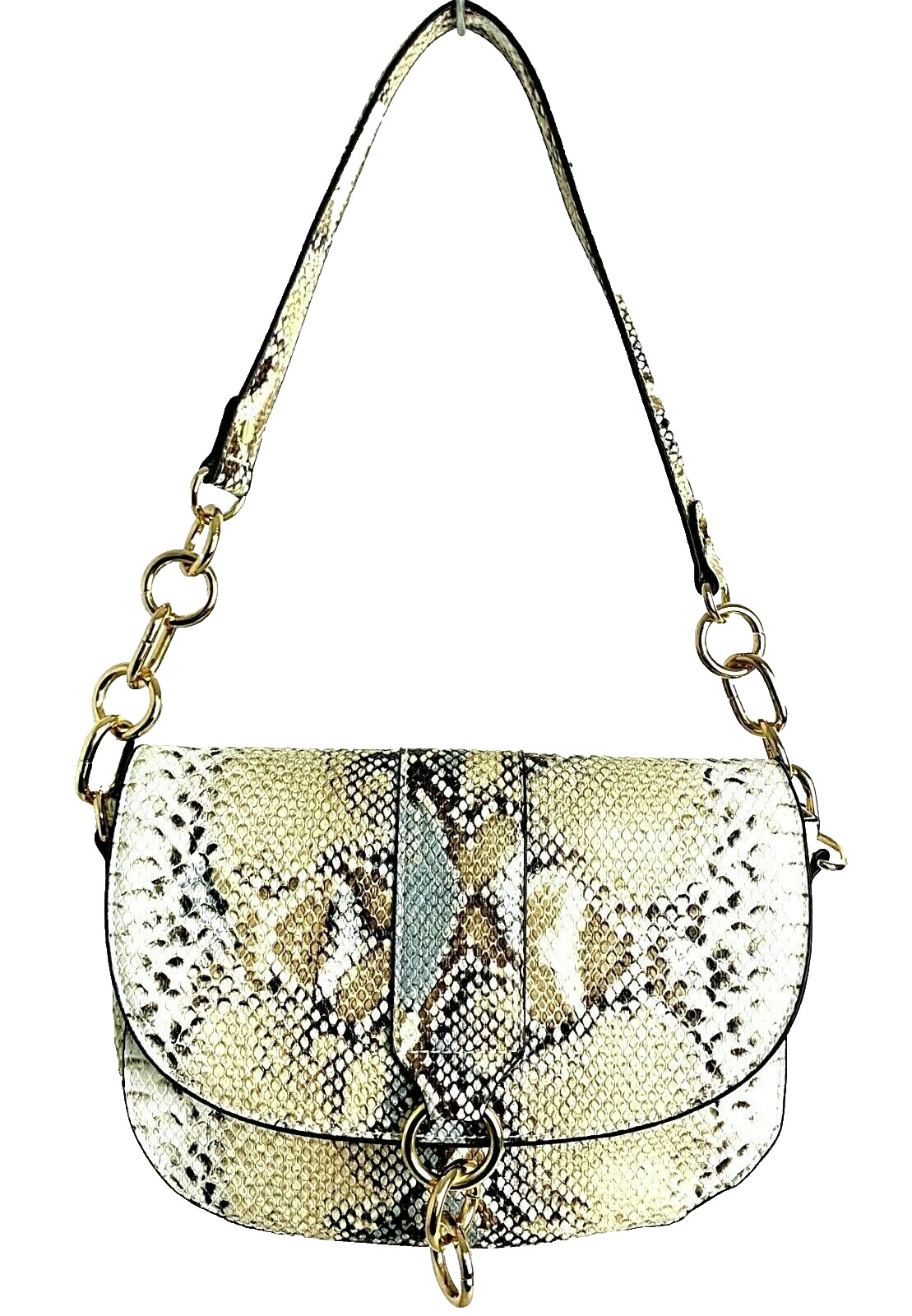 NEW JustFab GRAY BEIGE SNAKE PRINT VEGAN LEATHER MEDIUM FLAP SHOULDER BAG PURSE