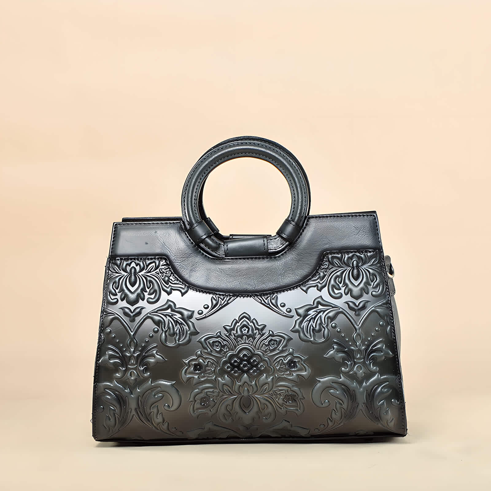 Erivis Women’s Vintage Hand-Carved Leather Handbag Black Hand bag Handmade