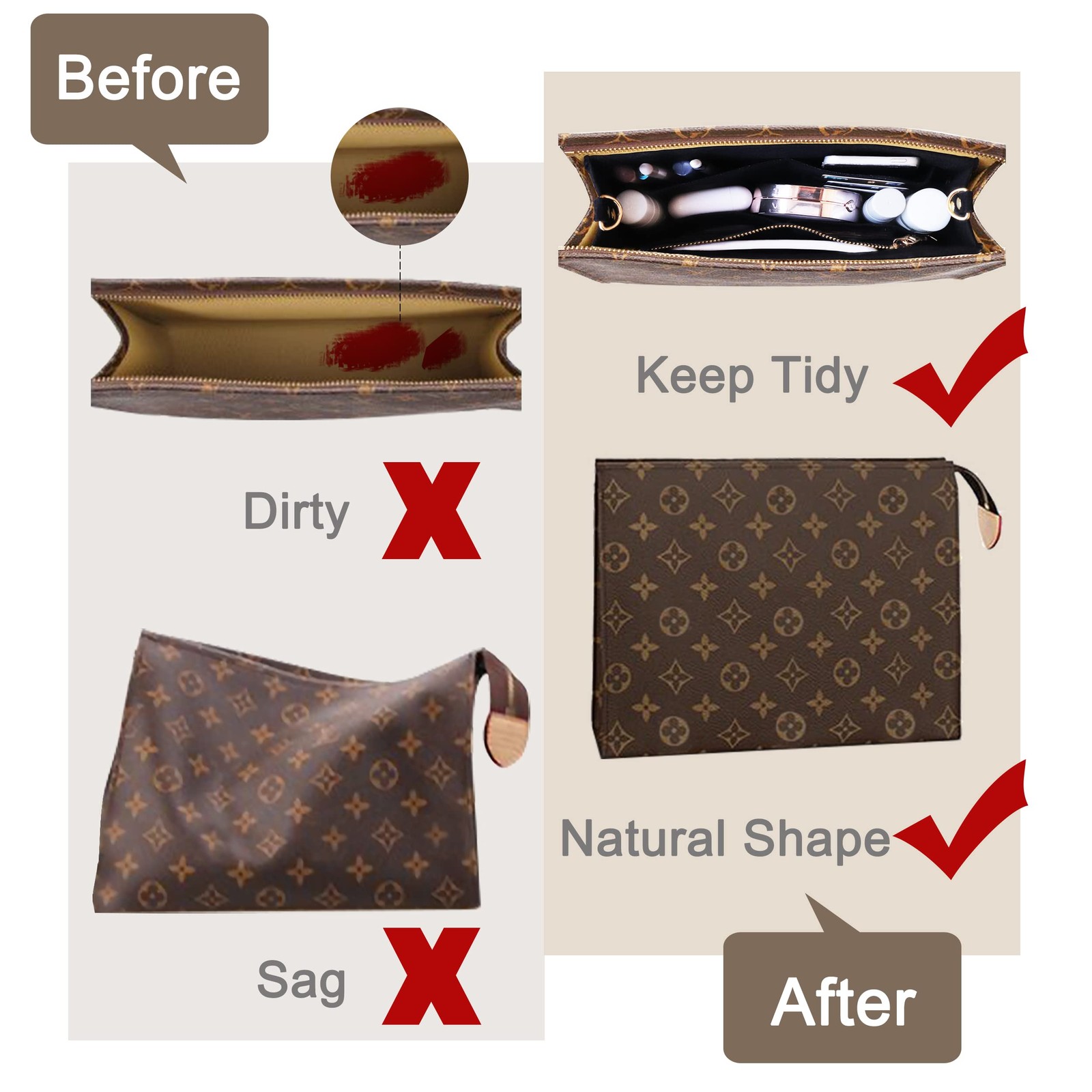 Toiletry Pouch – 26cm Bag Organizer Insert, Felt Purse Organizer Insert for L…