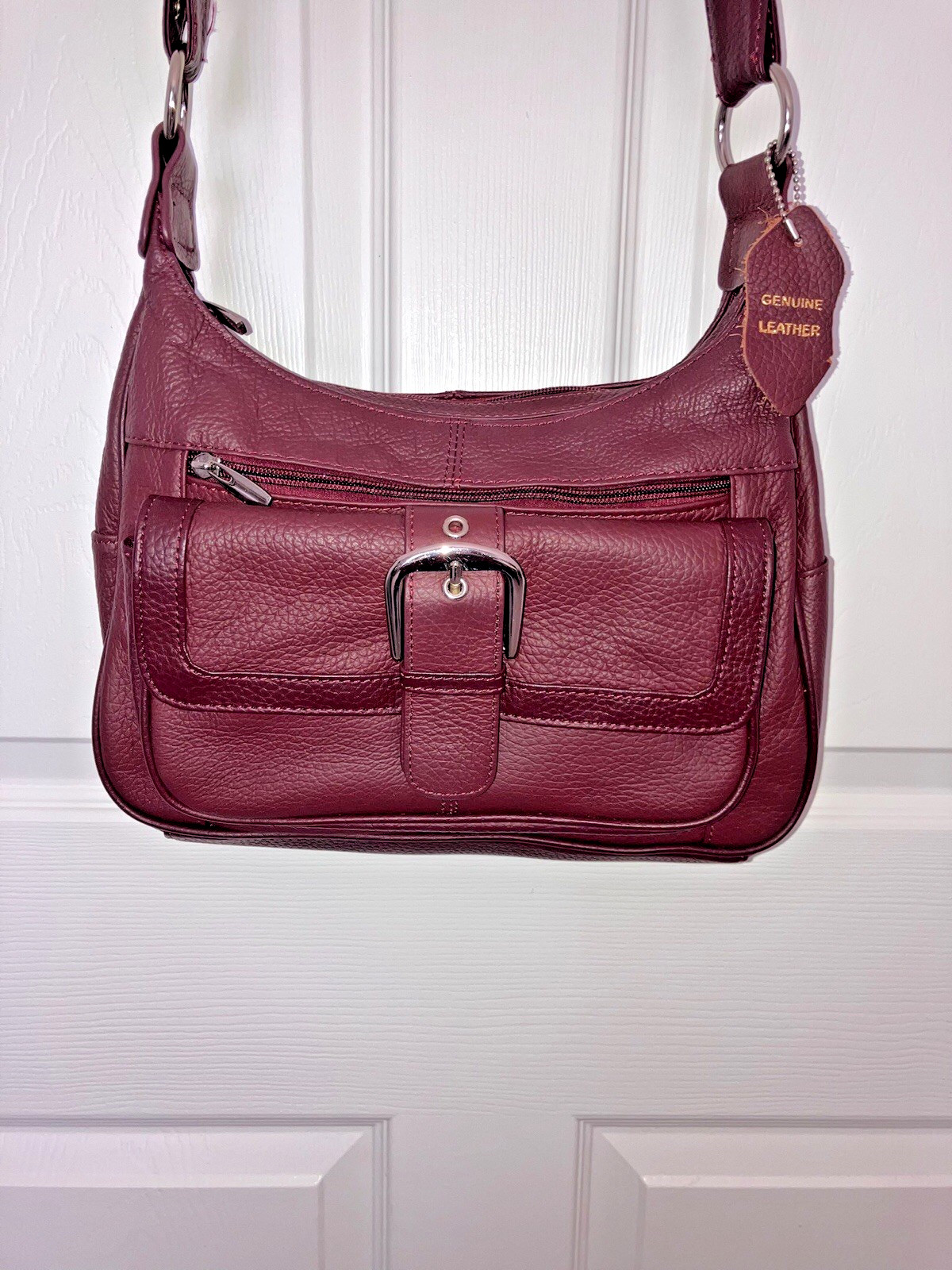 Excellent Leather Burgundy Shoulder Bag with 5 Compartment