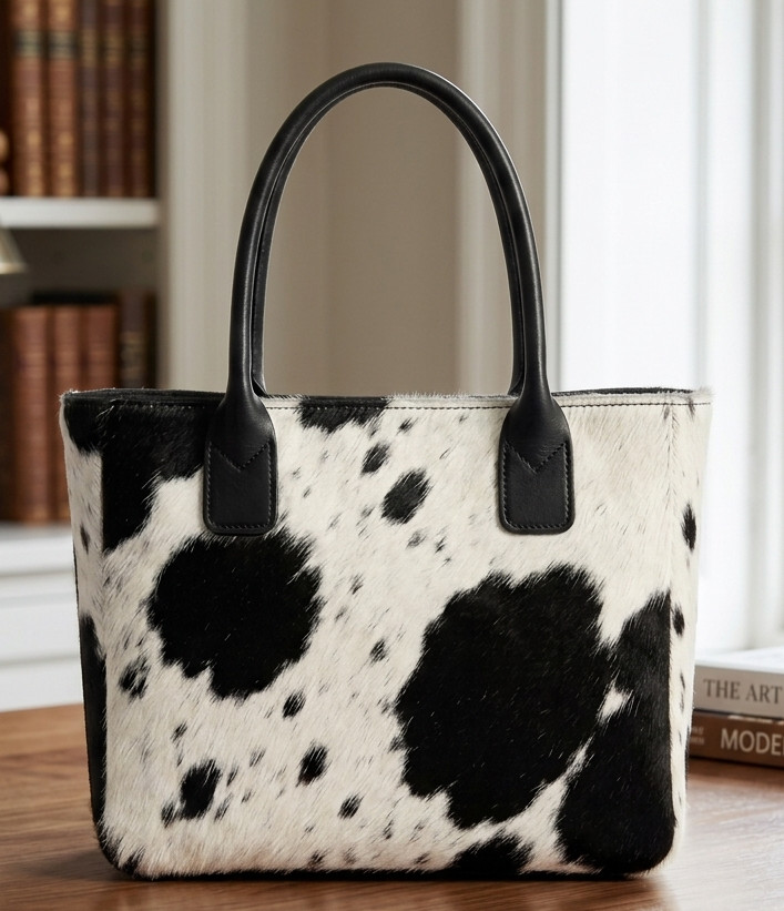 Genuine Mini Cowhide Tote Bag Women Shoulder Bag Western Cowskin Purse handbag