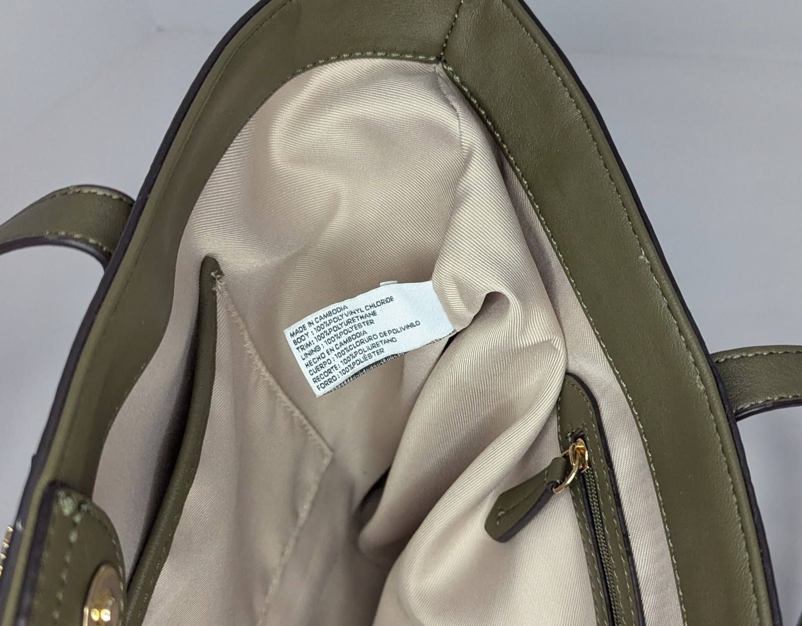 Nine West Tote Bag Featuring a Beige Geometric Print and Pink and Olive Accents
