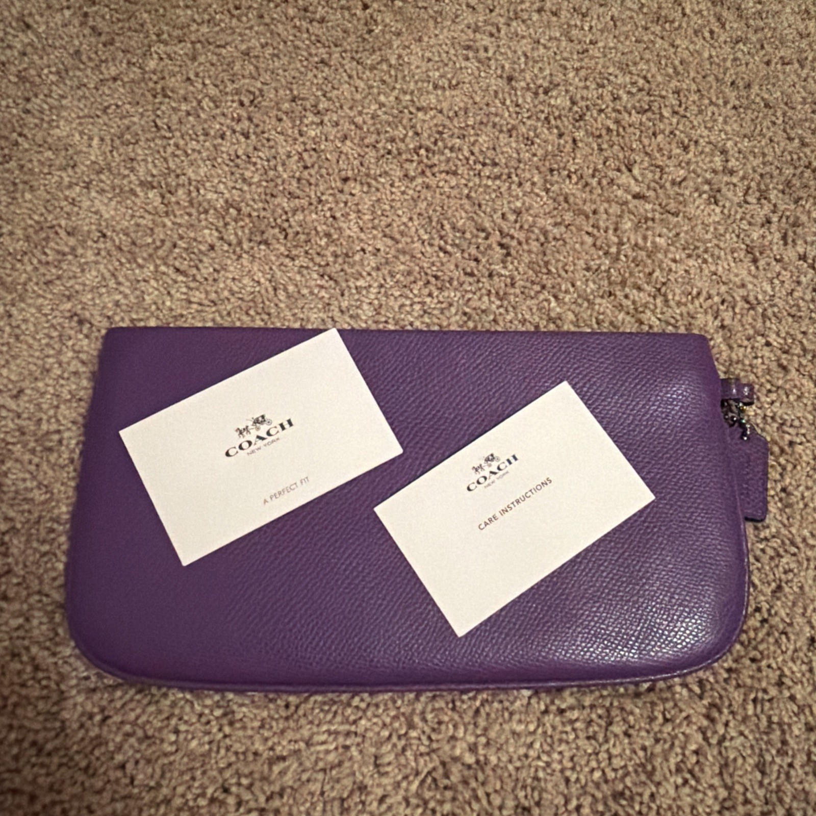 Coach Large Leather Wristlet Purple Never Used/Tags Inside (9 inch wide)