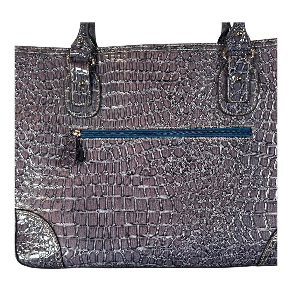 Attention Tote Bag Womens Large Purple Croc Embossed Laptop Work Professional