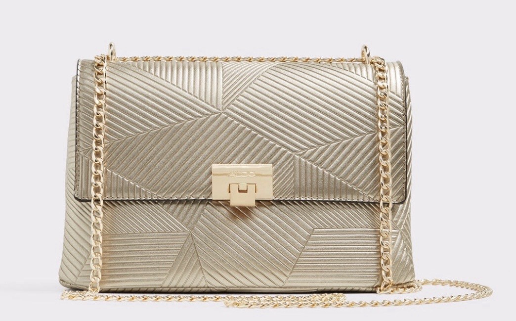 ALDO Gold Metallic Geometric Quilted Chain Strap Turn Lock Small Shoulder Bag