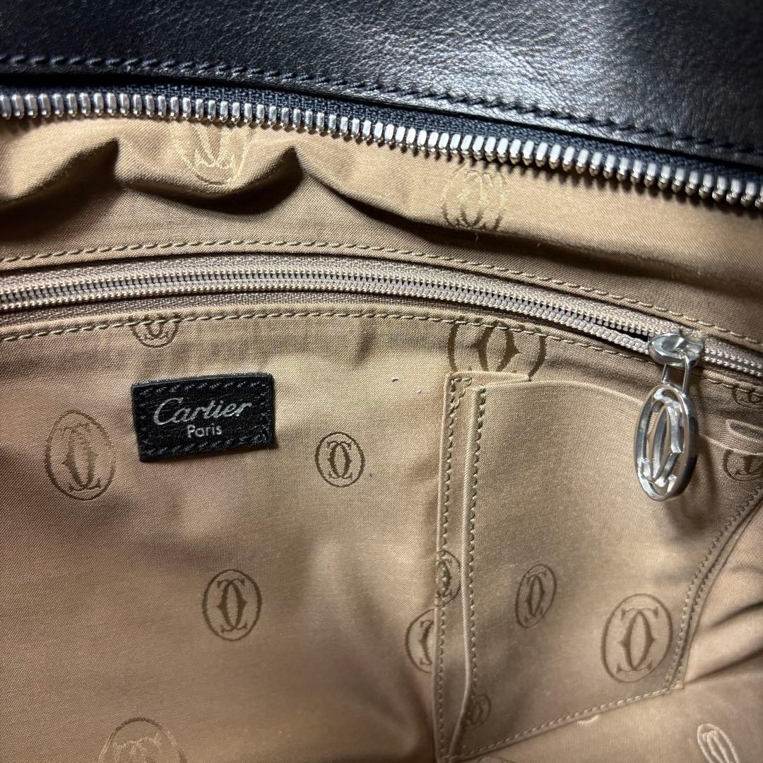 Cartier Marcello de Cartier Leather Handbag Black & Beige Color Used Authentic