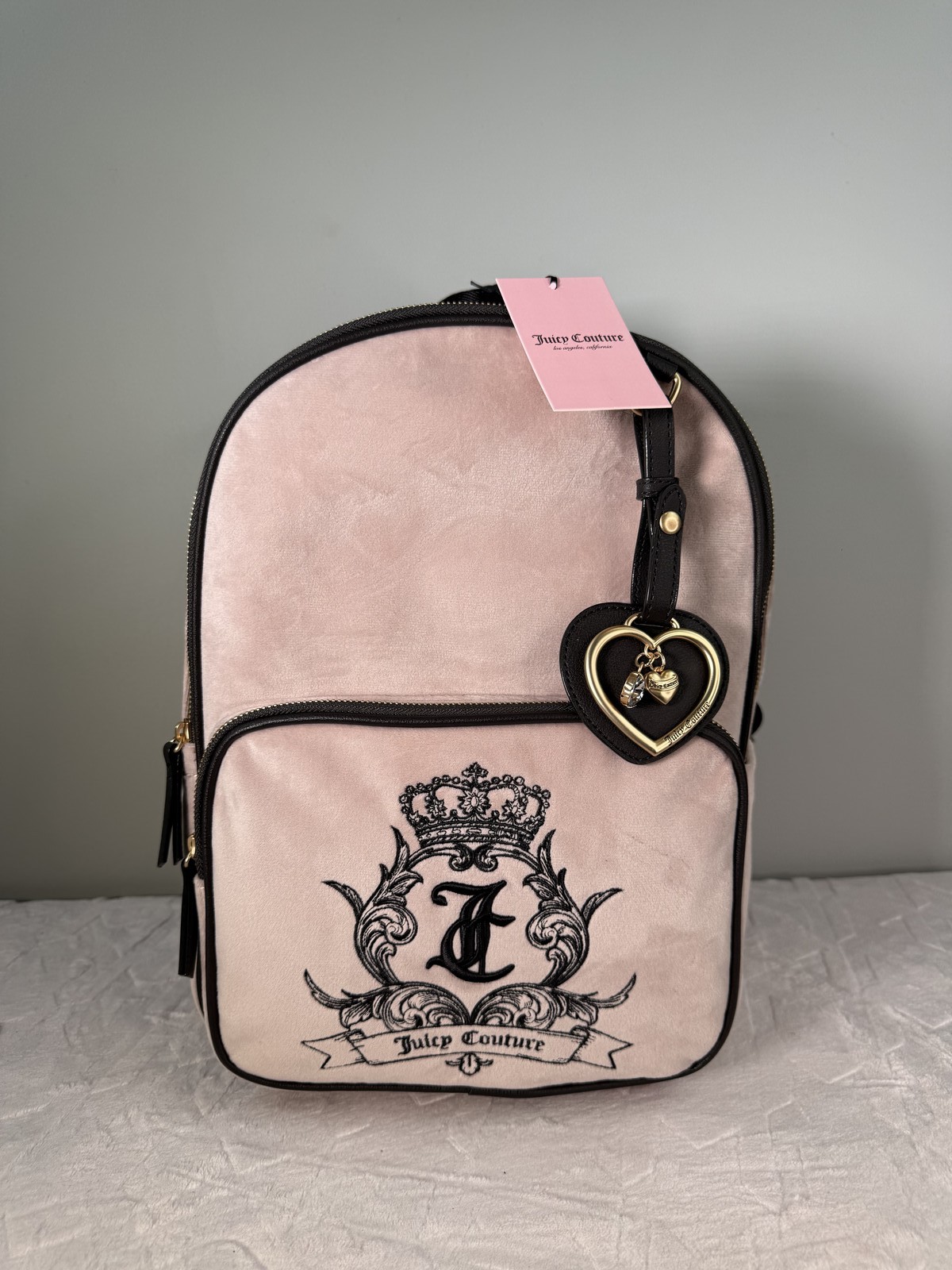 Juicy Couture Pink Velour Backpack w/ Crown Crest