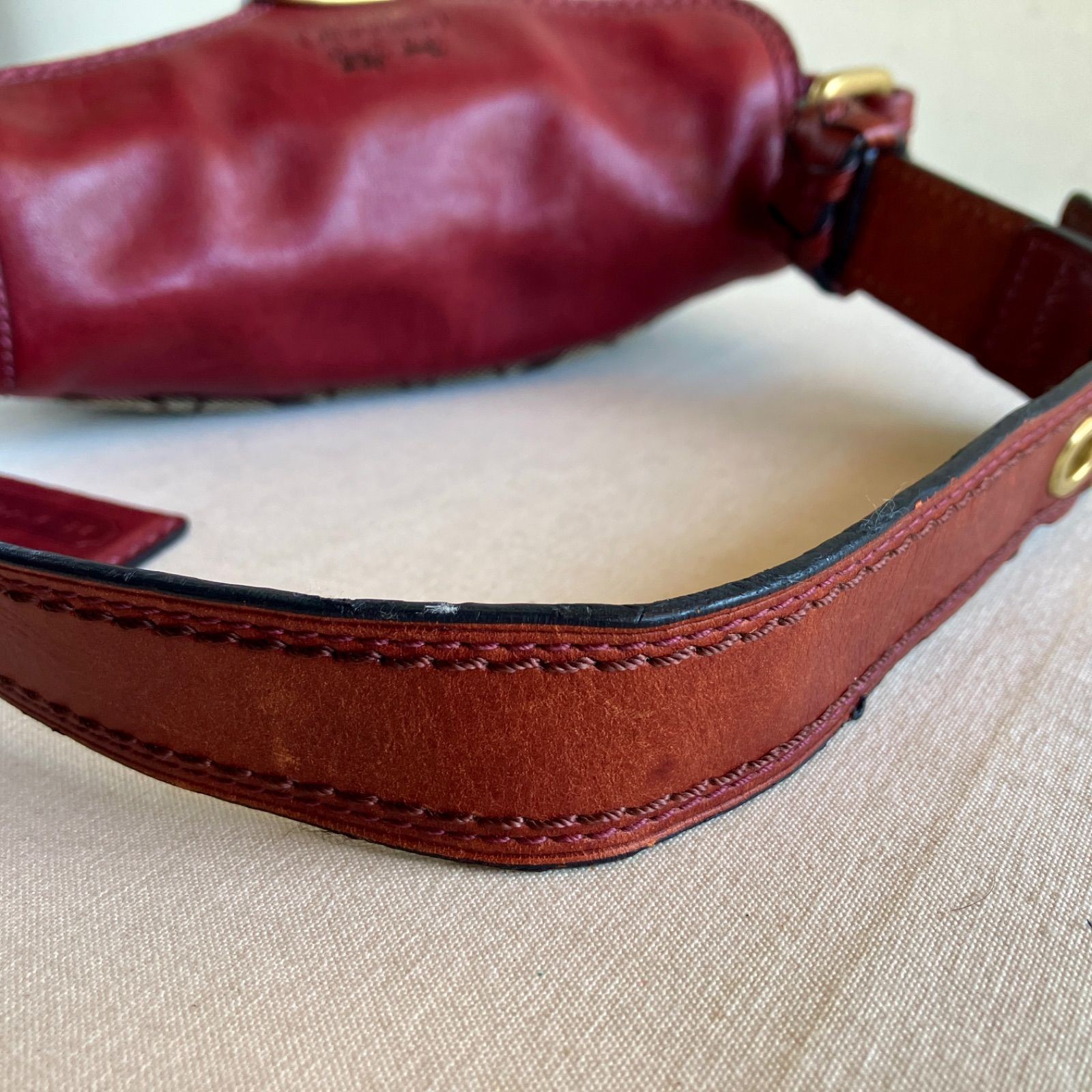 Coach Vintage Bleecker Signature Flap Shoulder Bag Khaki Wine Leather Canvas Y2K