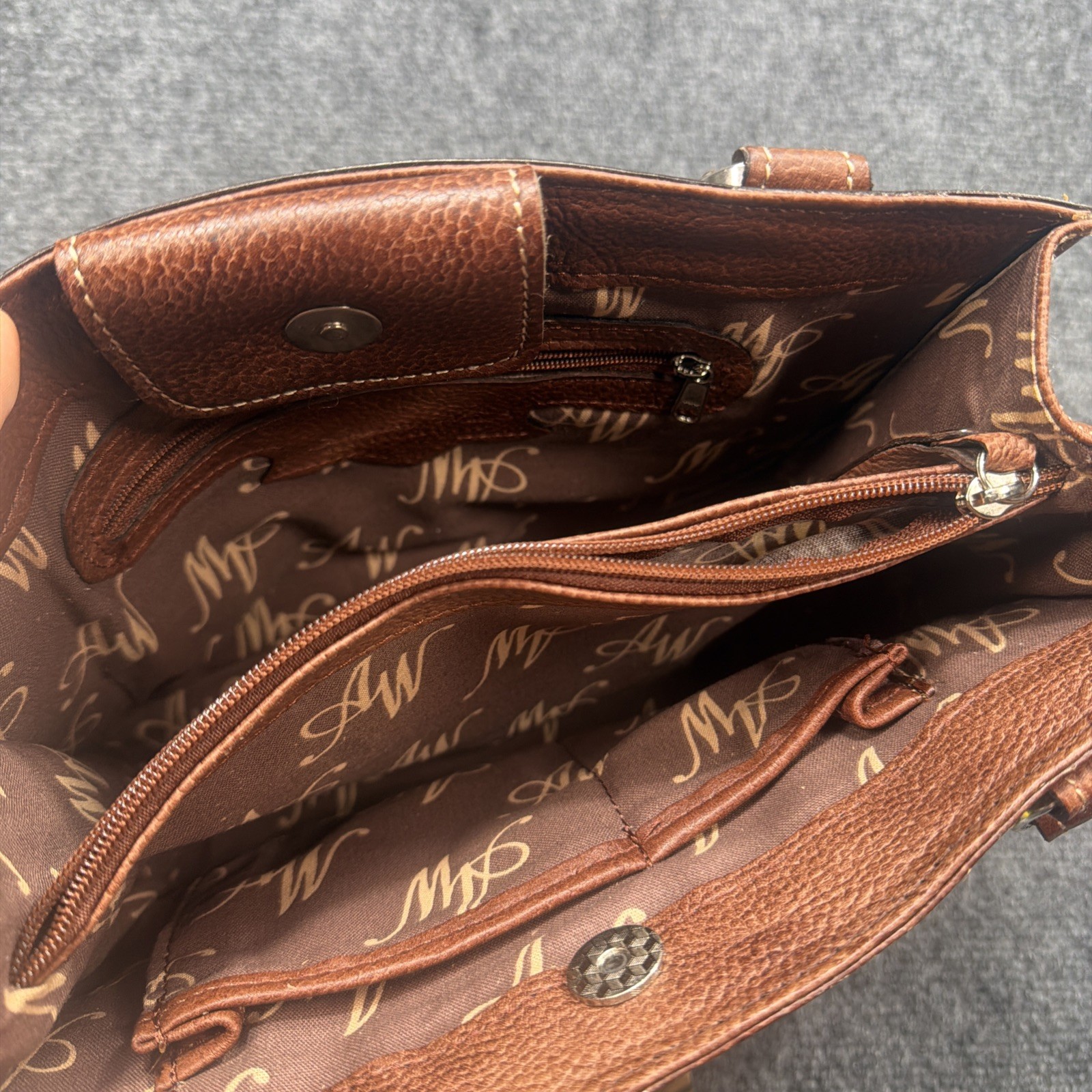 American West Hand-Tooled Leather & Hair-On Hide Western Studded Purse Bag New!!