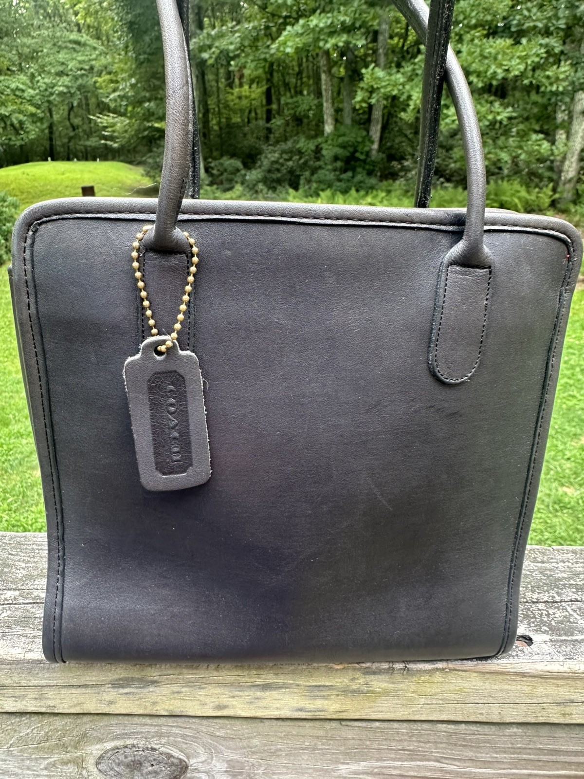 Coach faded navy/grey Leather Small Tote Bag New York City Vintage # 9685 RARE