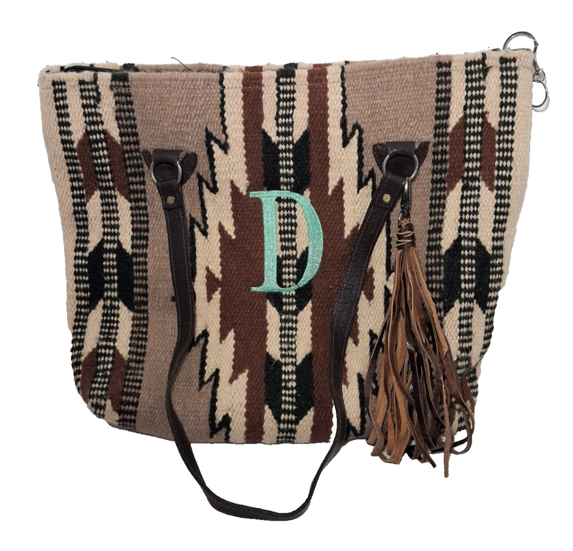 EL PASO SADDLE BLANKET Wool Aztec Southwest Zip Closure Large Tote Bag Custom D