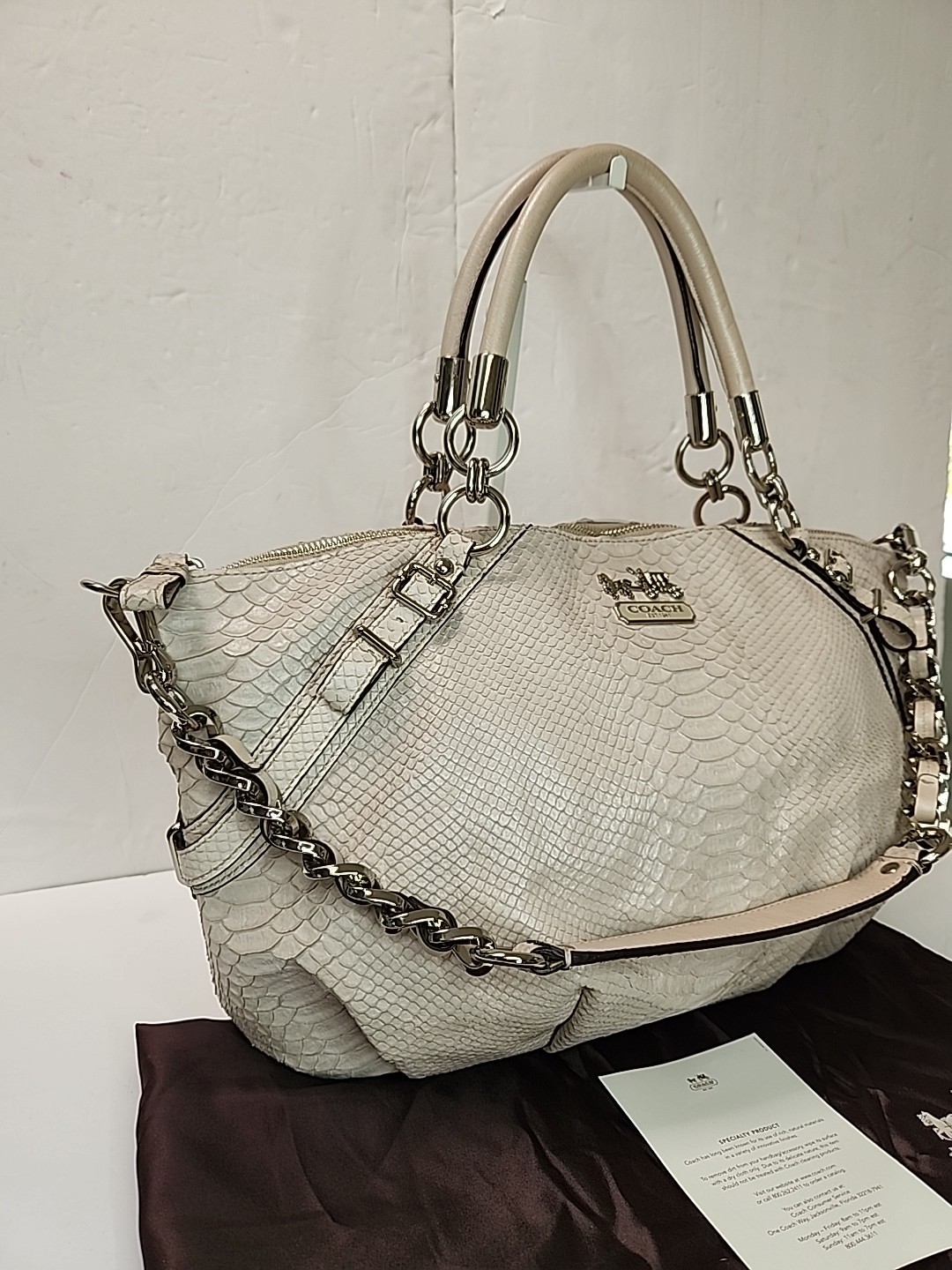 Coach k1093-16346 Madison Sophia Python Lthr Satchel Bag Shoulder Beige Taupe