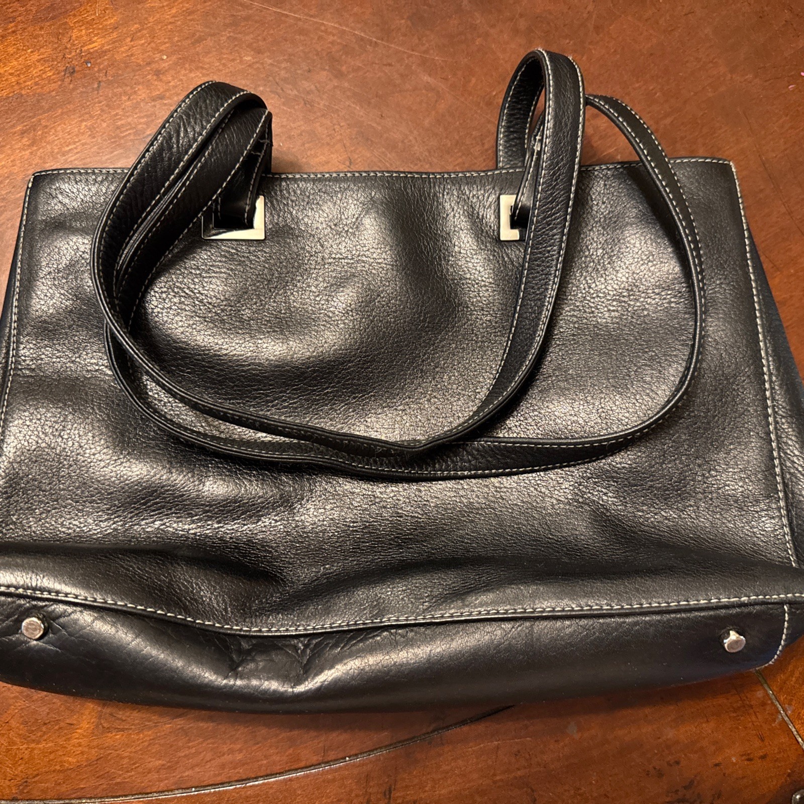 12” Perlina New York Black Leather Shoulder Bag Soft Leather Silver Hardware ￼