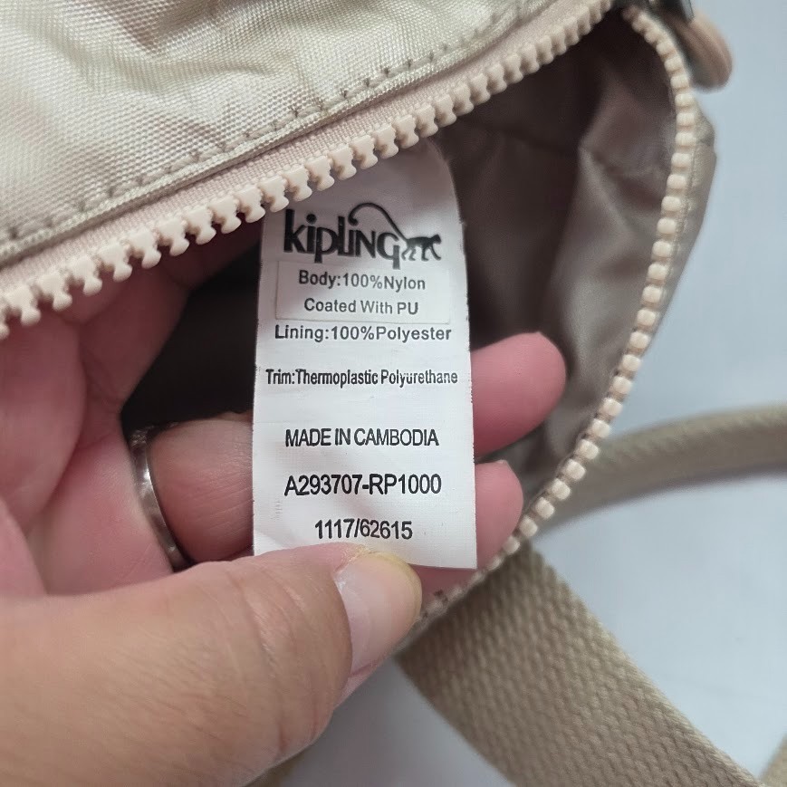 Kipling Cyrene Defea Metallic Gold Satchel Handbag Nylon Multiple Pockets