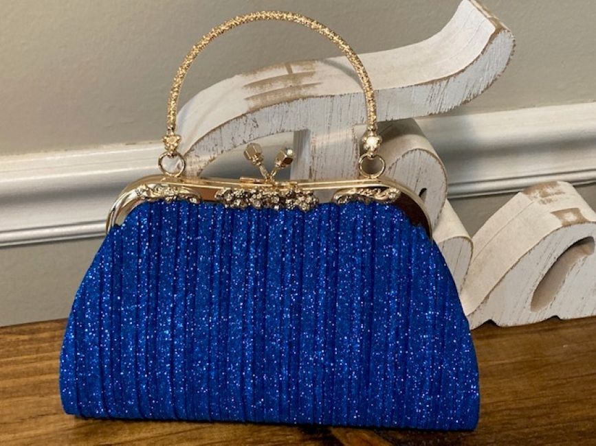 Royal Blue Sparkle and Gold Tone/Diamond Accents Party Purse