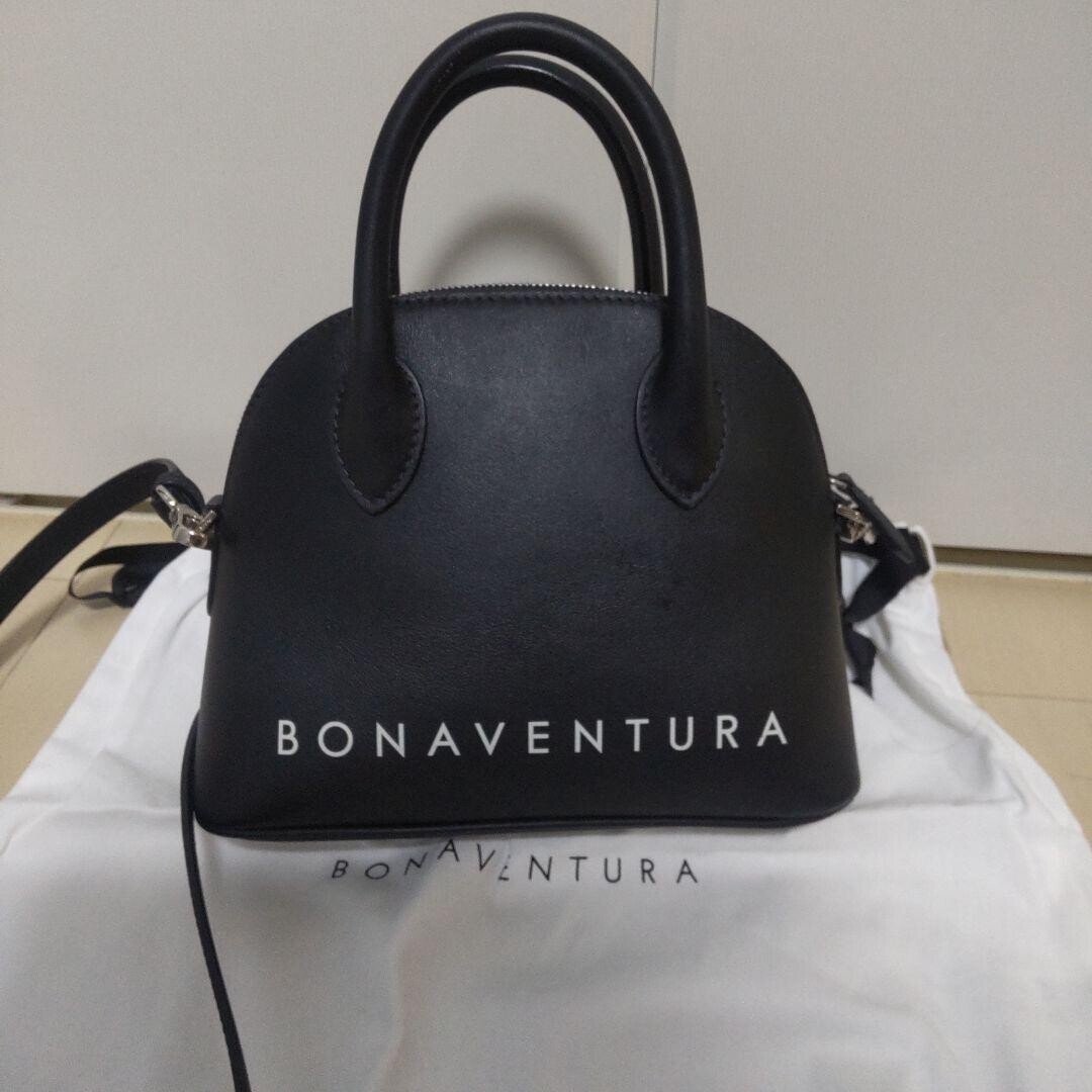 BONAVENTURA Emma Bag 22 Smooth Leather Black Top Handle Shoulder Auth