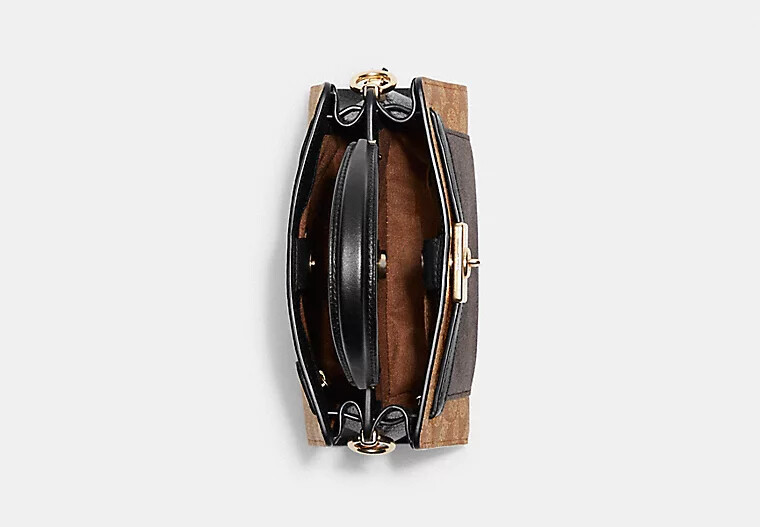 Coach Mini Lane Top Handle In Colorblock Signature Canvas Khaki Brown MultiC8688