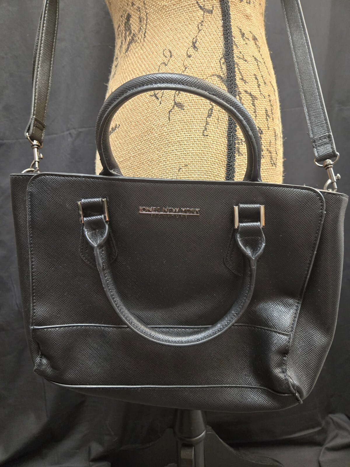 Jones New York Margot Crossbody/Top Handle Bag Satchel Black Silver Hardware