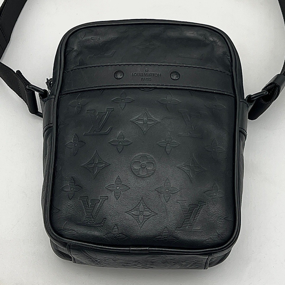 Louis Vuitton Danube Monogram Shadow Leather Shoulder Bag Black Crossbody Japan