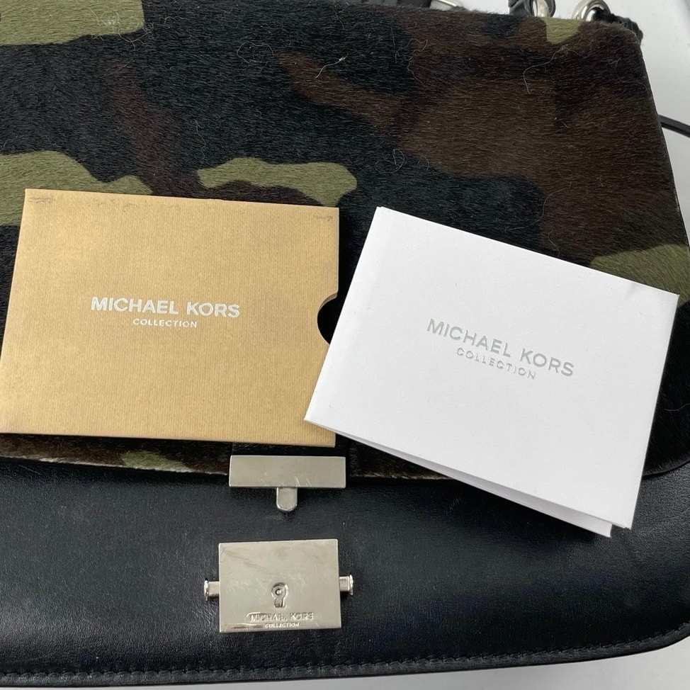 Michael Kors Mia Green Camo Calf Hair Shoulder Crossbody Satchel Handbag OS