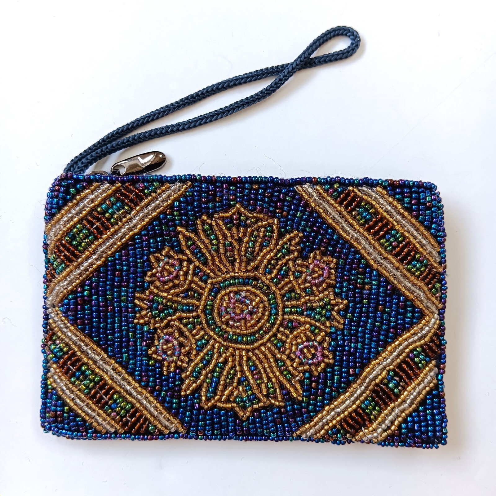 Lady Jane Designs Women’s Blue Medallion Beaded Wristlet 5″ x 3.25″ x .5″