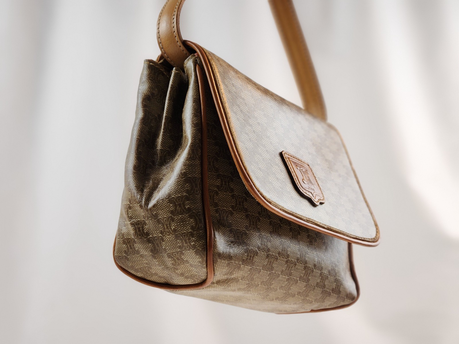 Authentic CELINE Paris Macadam Triomphe Clutch Brown Hand Bag Pouch Crossbody