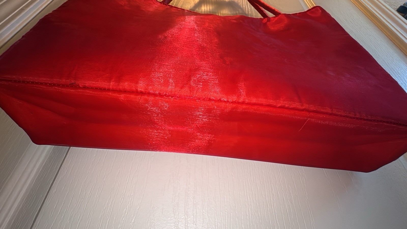 Vintage Asian Tote Handbag Red Satin Mesh Layer Koi Fish Embroidered Purse