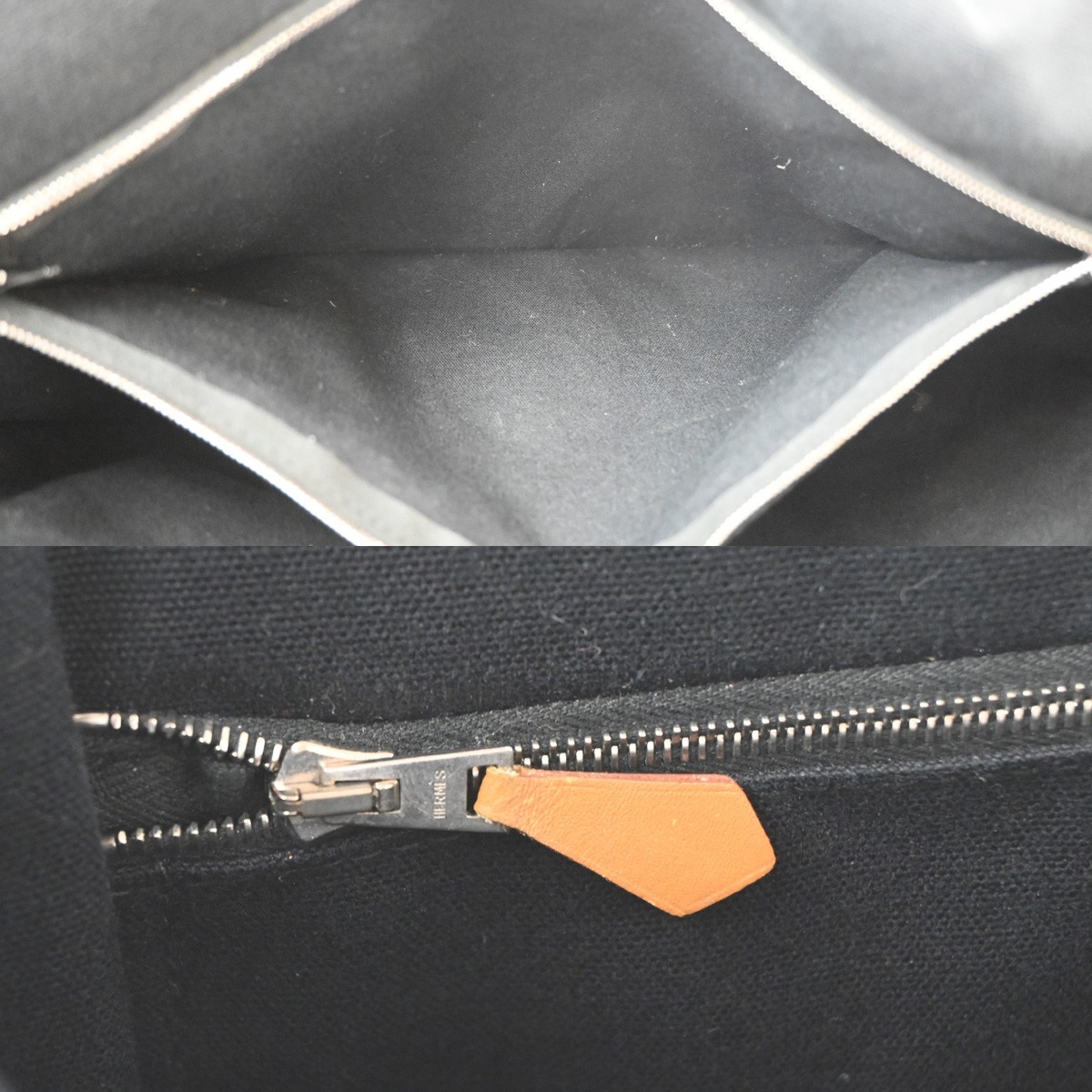 HERMES Fourre Tout Basas MM Hand Tote Bag 100% Cotton Black SHW France 05TA739