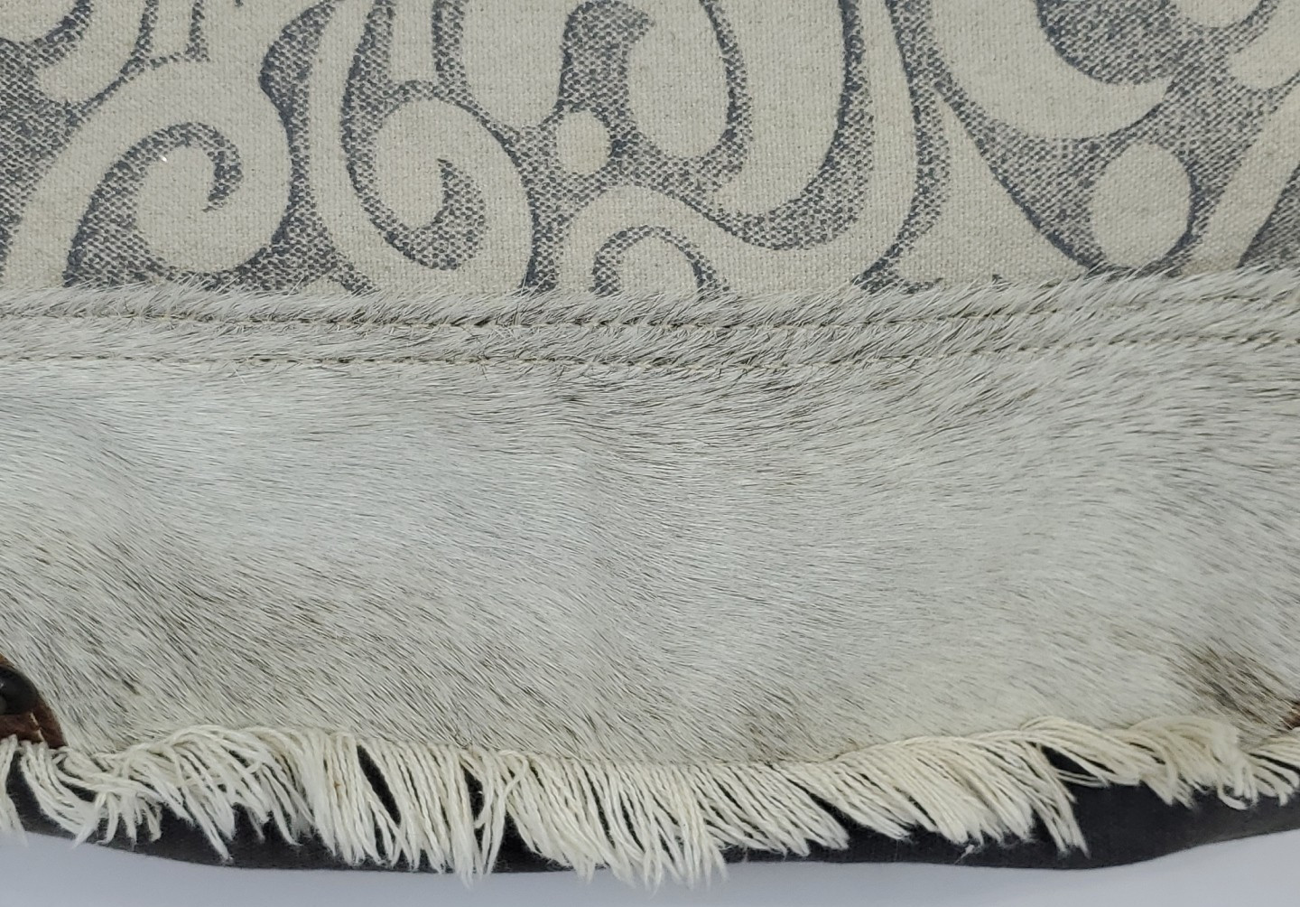 Myra Bag Scroll Print Canvas Fringe Buffalo Leather Cowhide Hair Zip Closure