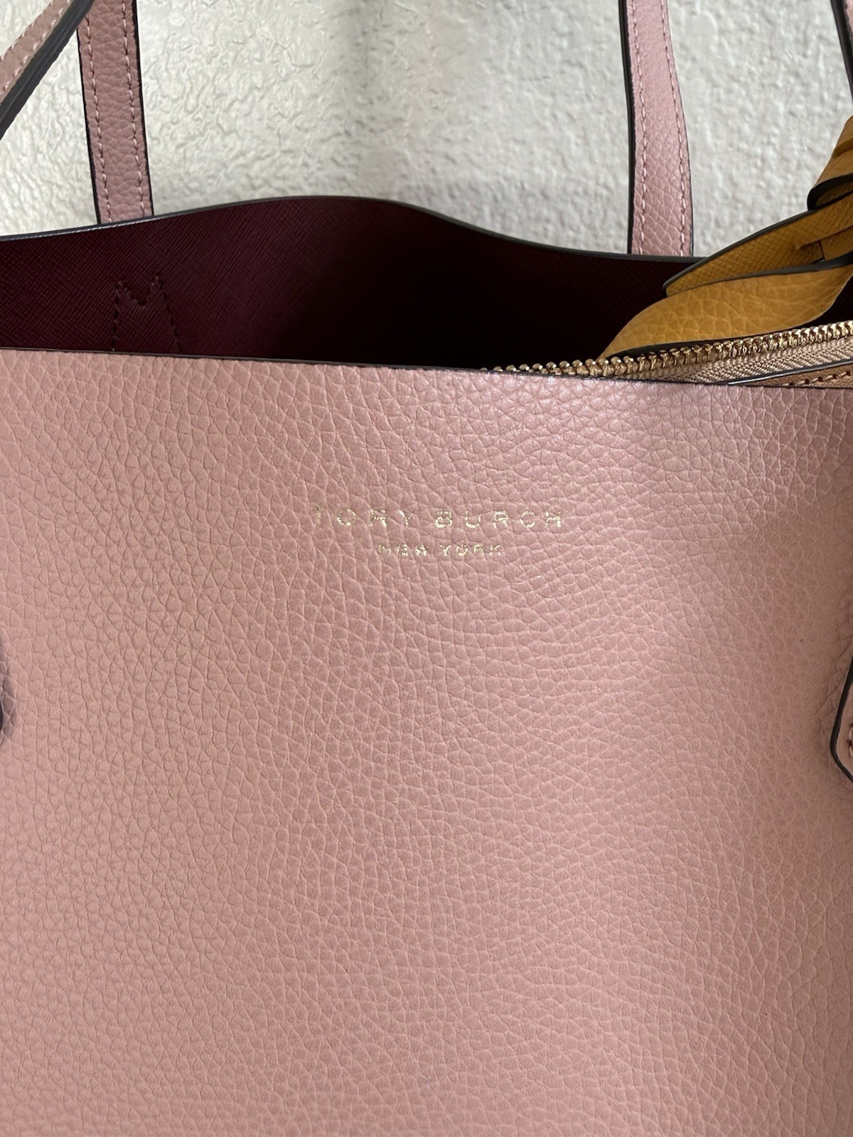 Tory Burch Perry Triple Large Compartment Bag Pebbled Light Pink