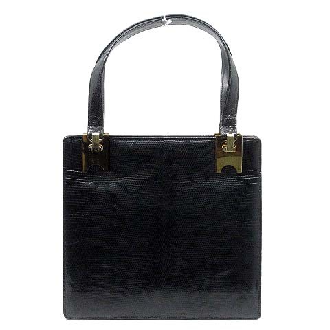 Vent Temps ST.HONORE Lizard Leather Handbag Black Vintage 8.7″ x 9″ B Condition